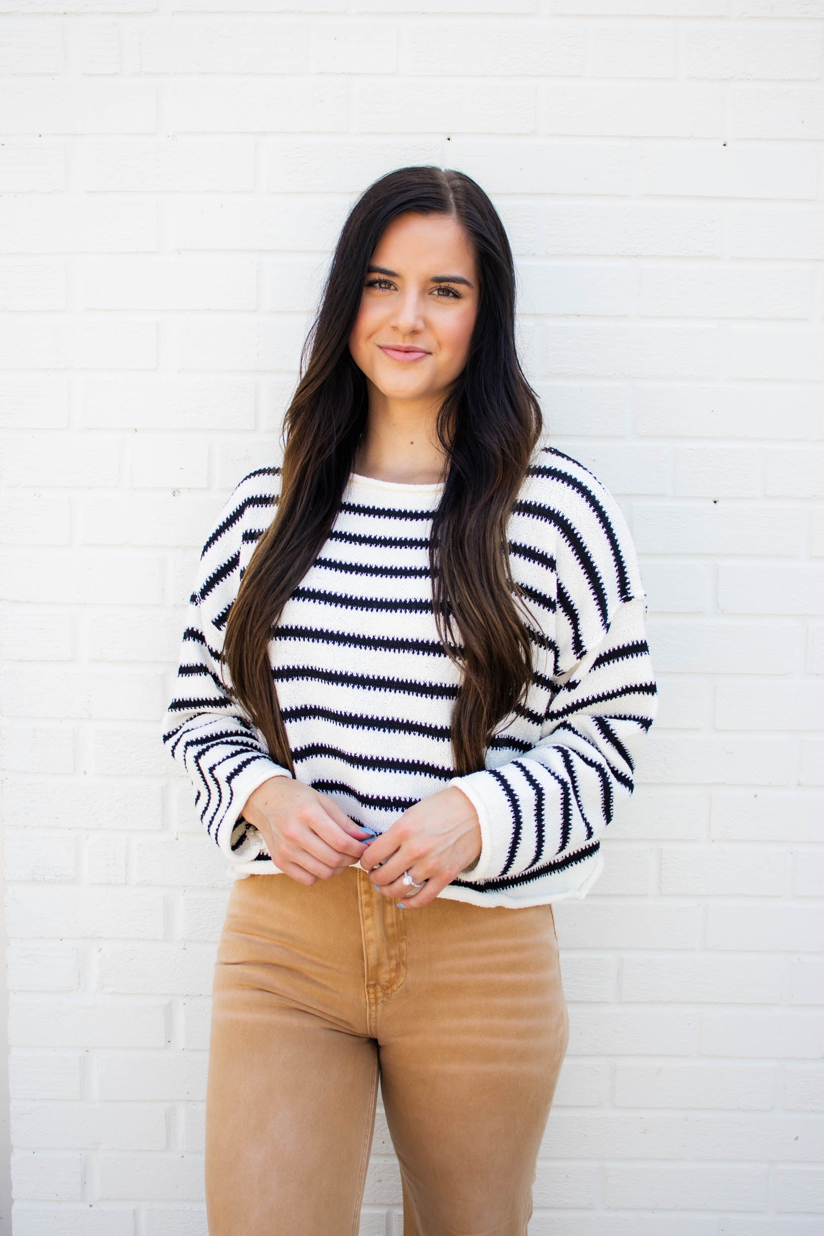 Dallas Striped Boxy Sweater | Black