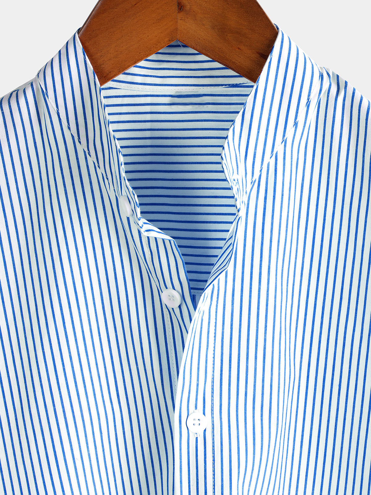Men's Cotton Striped Stand Collar Short Sleeve Shirt