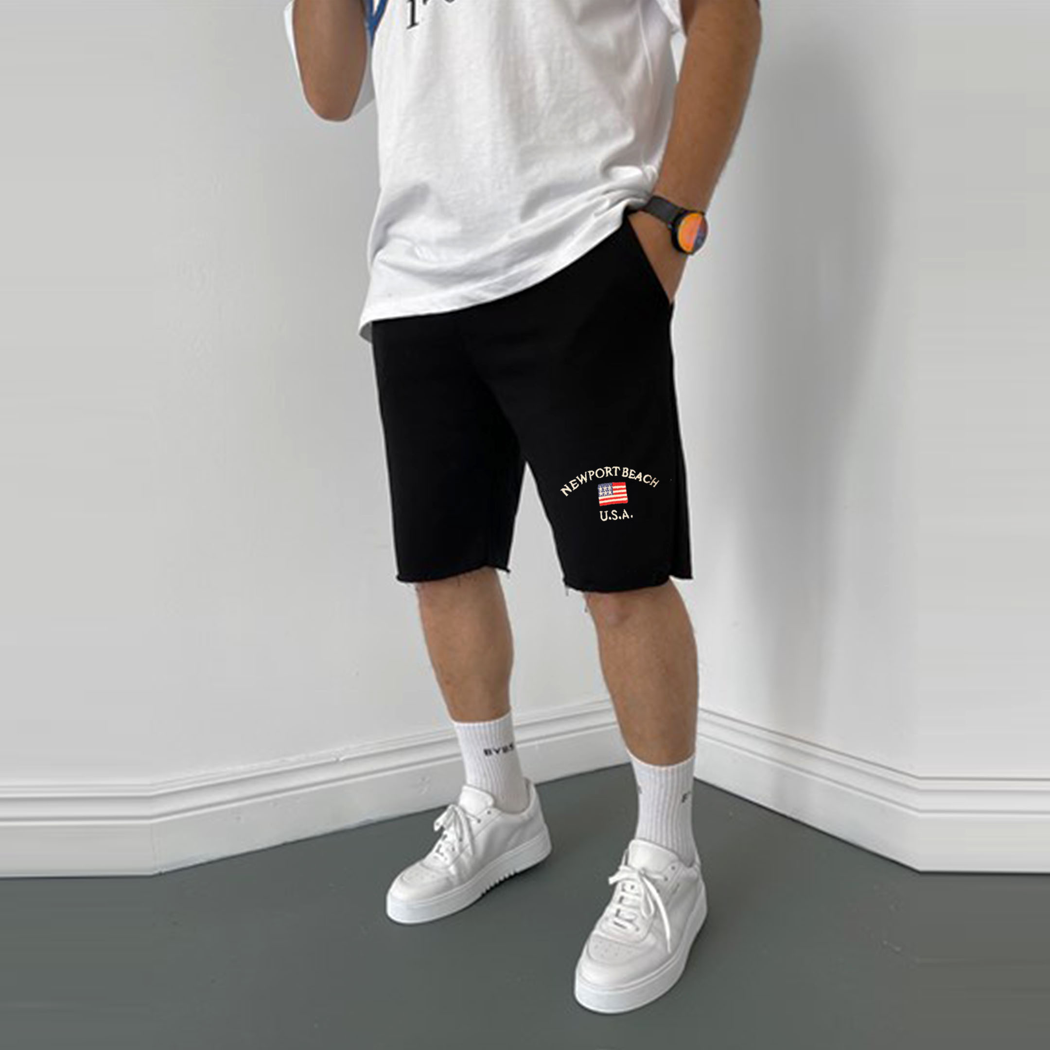 Vintage Men's American Flag Machine Embroidered Shorts