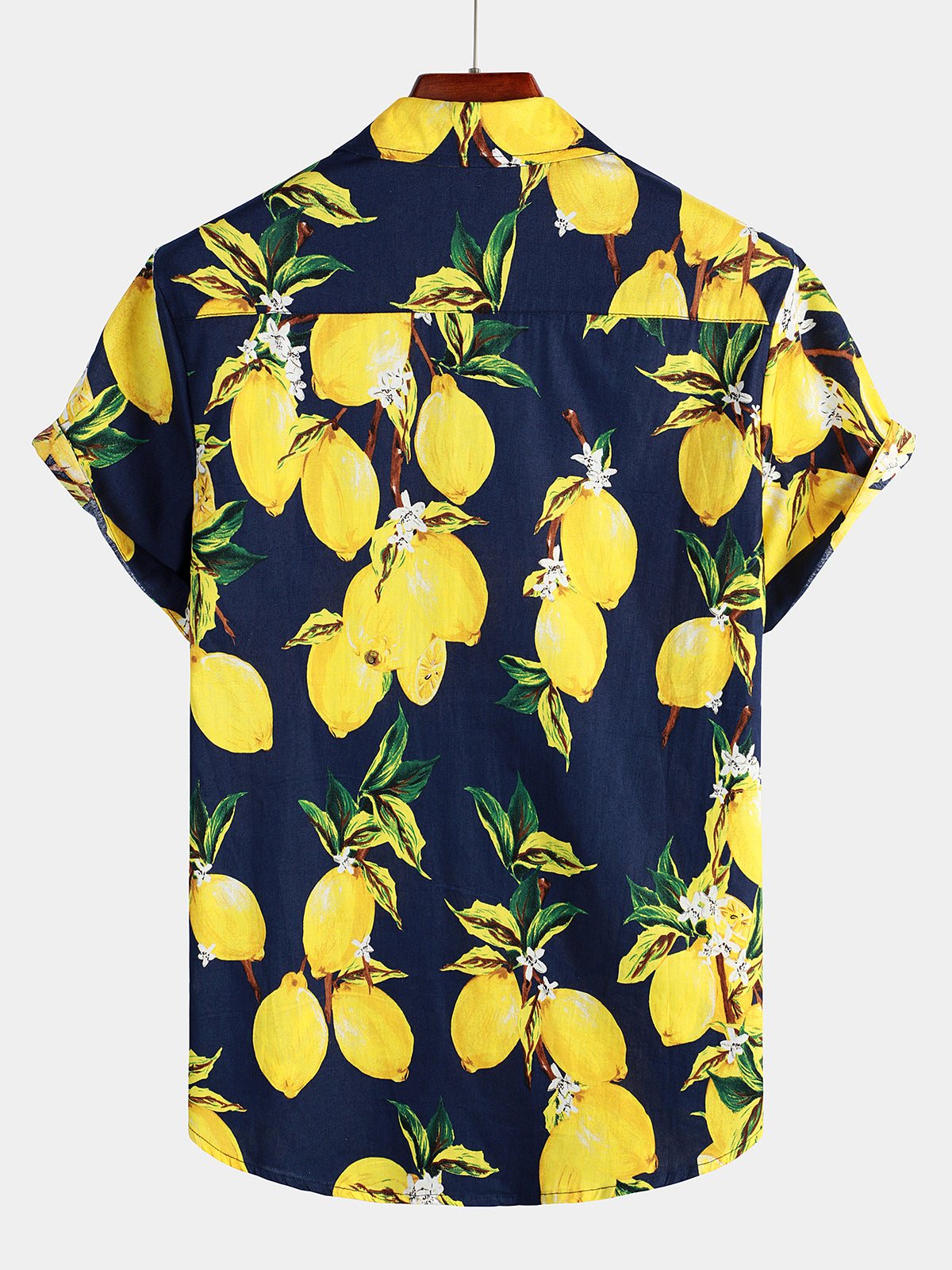 Men's Lemon Print Short Sleeve Button Up Beach Summer Hawaiian Shirt