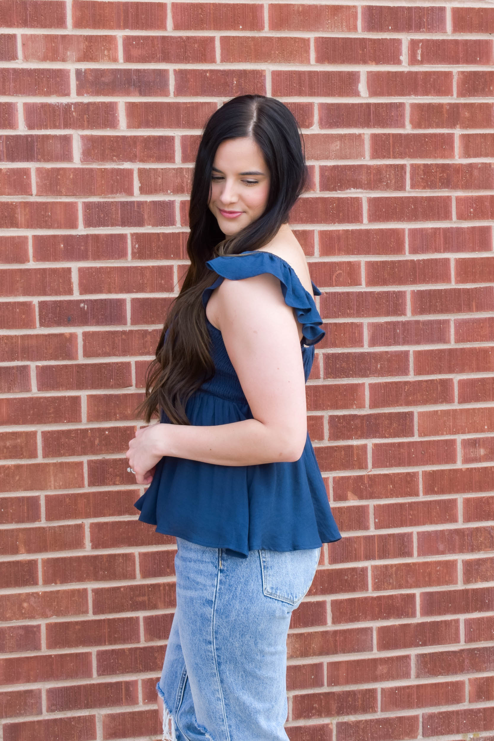 Mia Ruffle Sleeve Babydoll Top | Navy