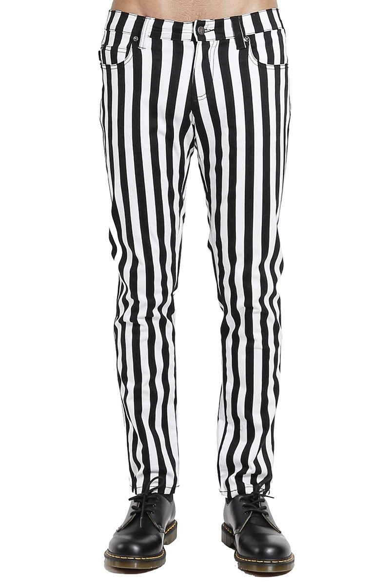 NYC Wide Stripe Rocker Jeans Black/White