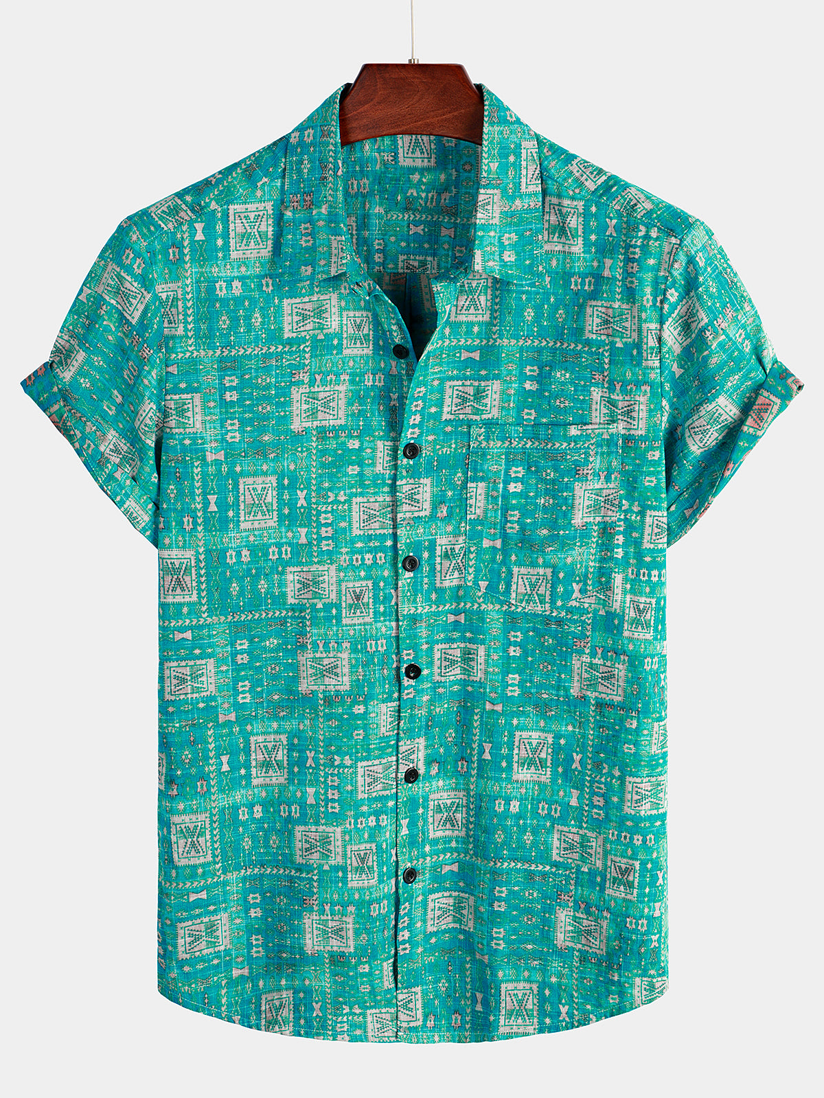 Men's Casual Retro Holiday Pocket Short Sleeve Shirt