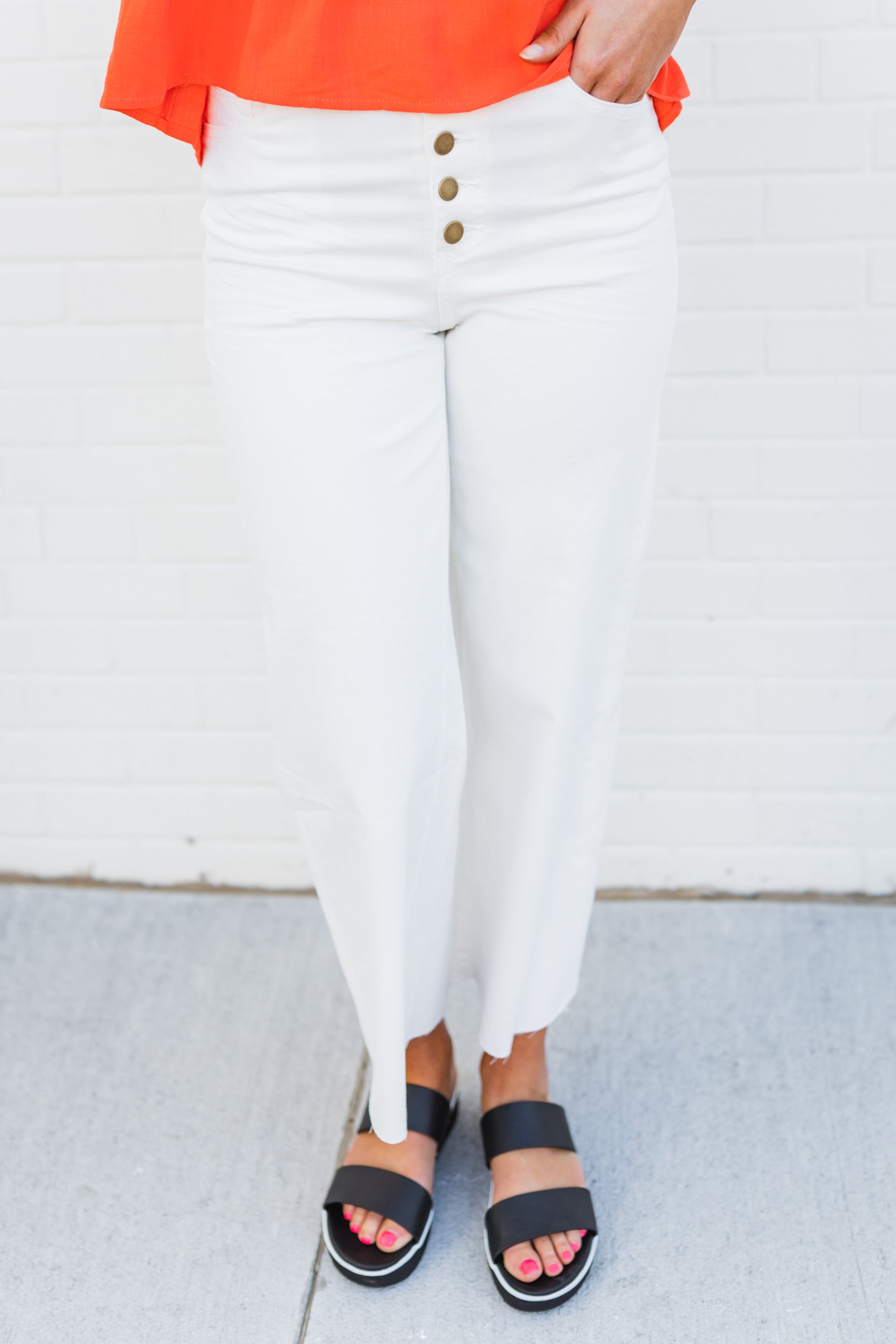Alessia Button Front Pants White