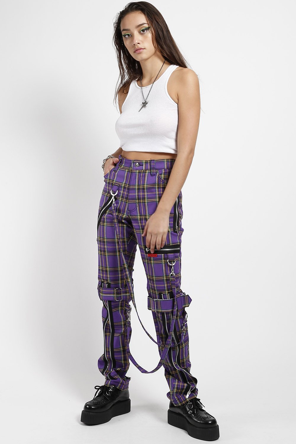 Bondage Pants Violet Plaid