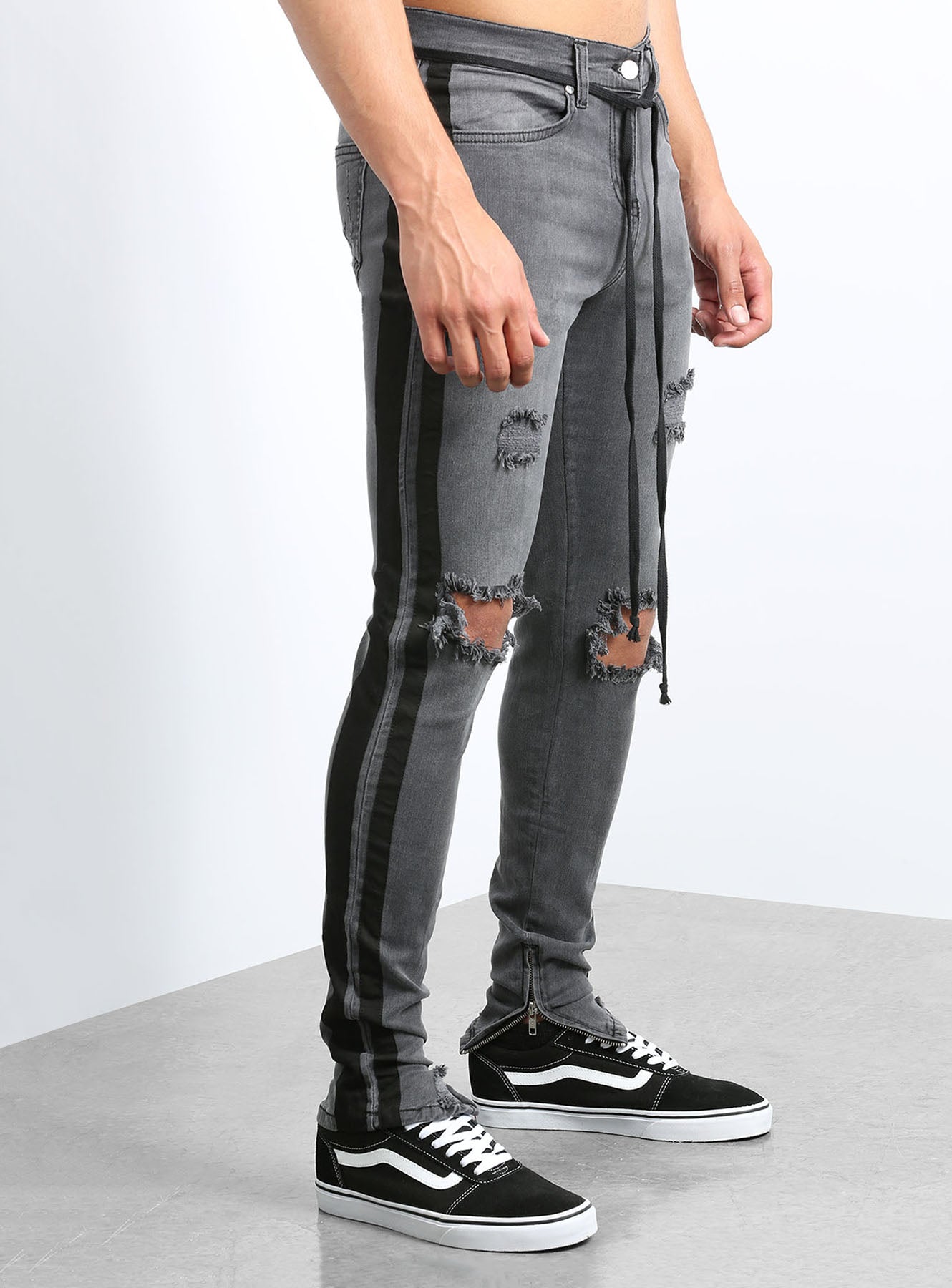Double Striped Track Jeans in Dark Grey and Black