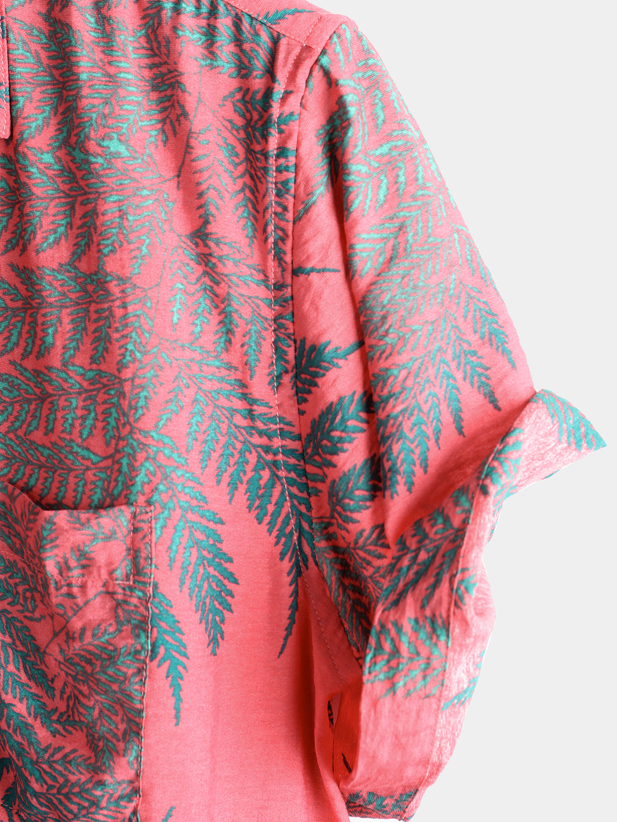 Men's Tropical Leaves Print Pocket Hawaiian Short Sleeve Shirt