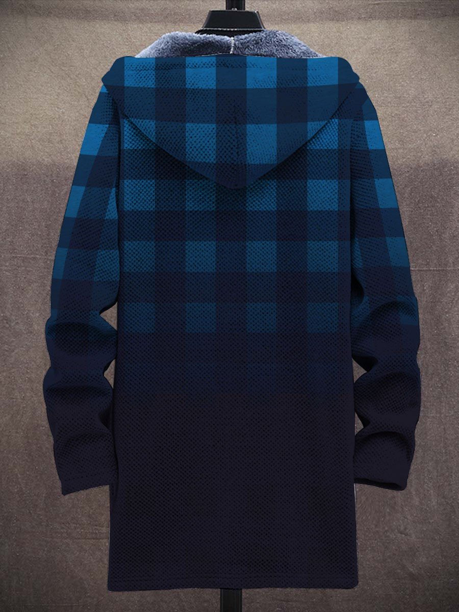 Men's Art Plaid Print Plush Thick Loose Long-Sleeved Coat Cardigan