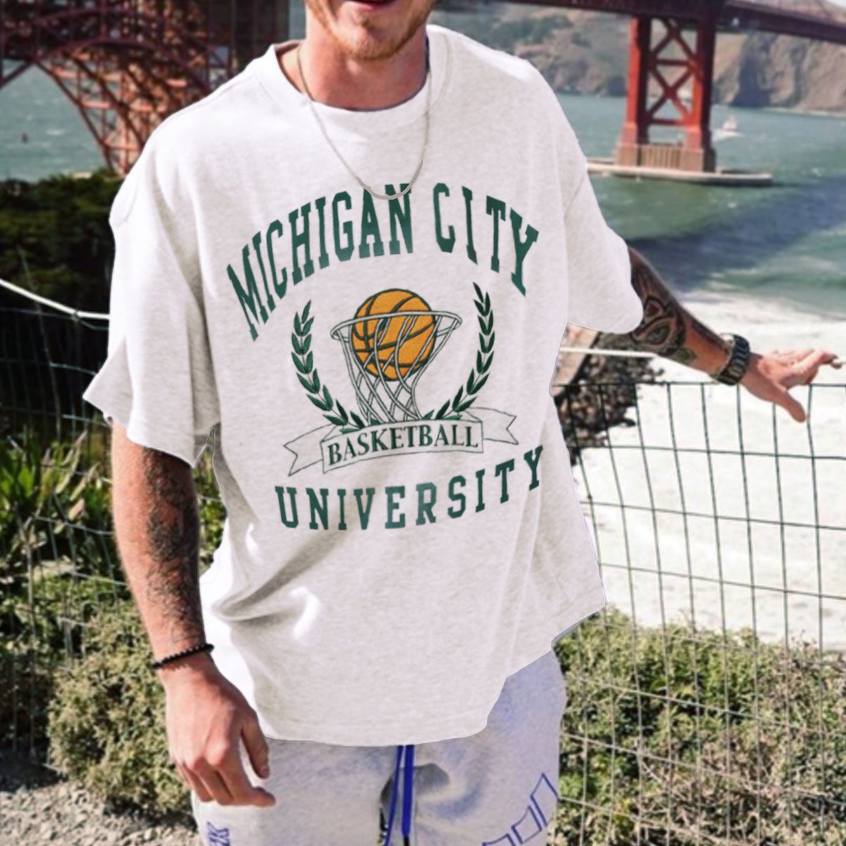 Men's Oversized Vintage NBA College Print T-Shirt