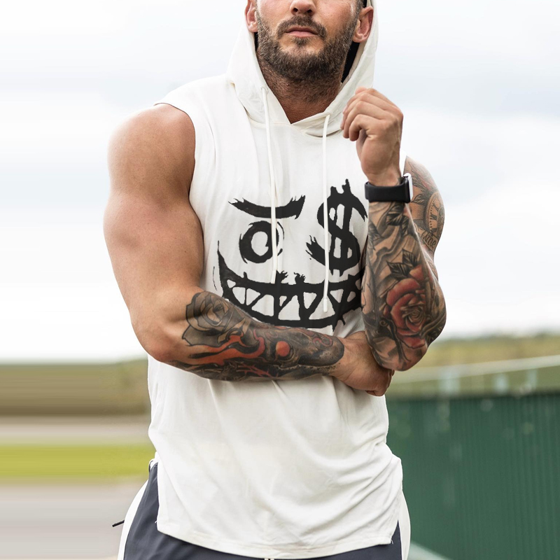 Men's Fashion Smiley Print Casual Slim Fit Hoodie Tank