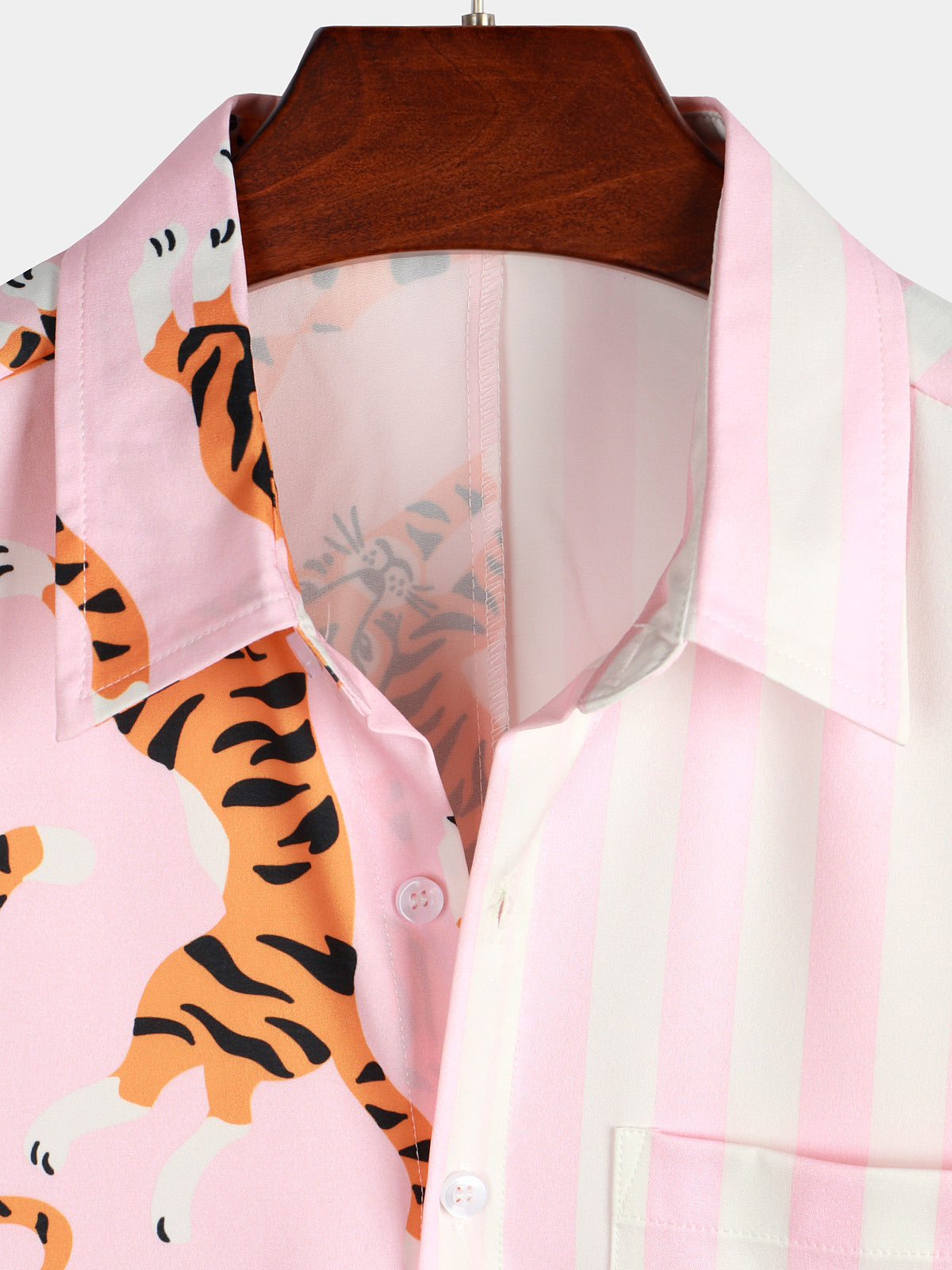 Men's Tiger & Striped Print Holiday Pocket Shirt