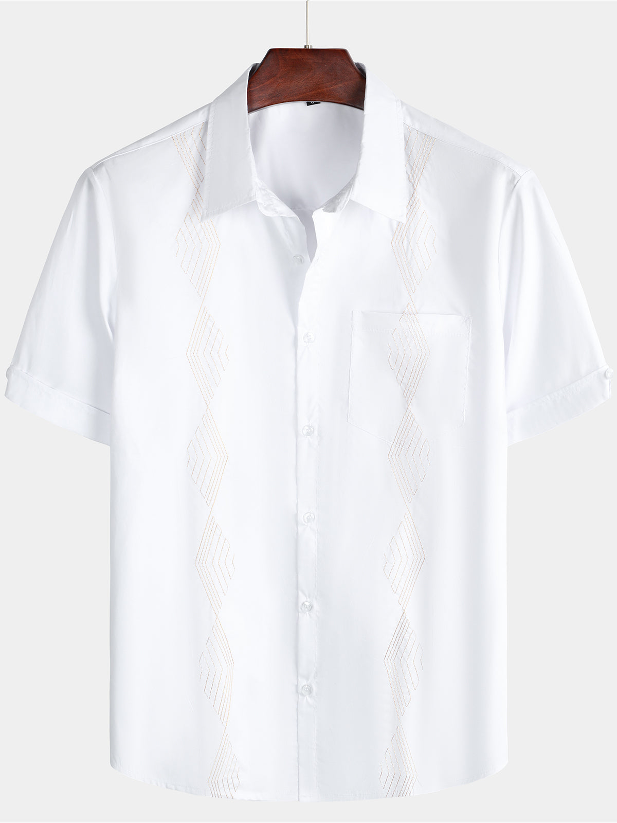Men's Cotton Guayabera Geometric Embroidered Short Sleeve Button Up Pocket Summer Beach Shirt