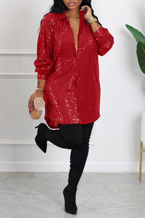 Happy Hour Sequin Shirt Dress