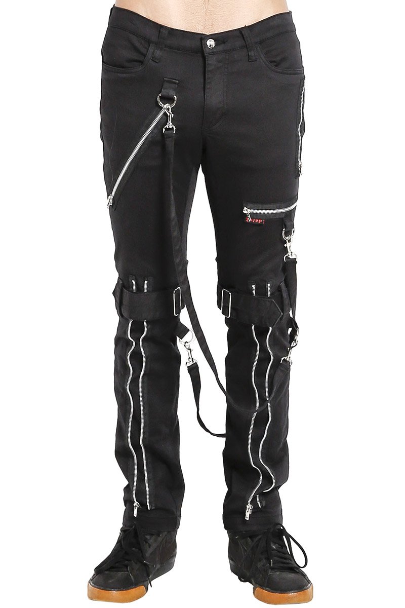 Strap Zipper Bondage Pants Black