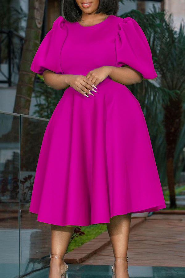 Bubble Sleeve A-line Swing Dress