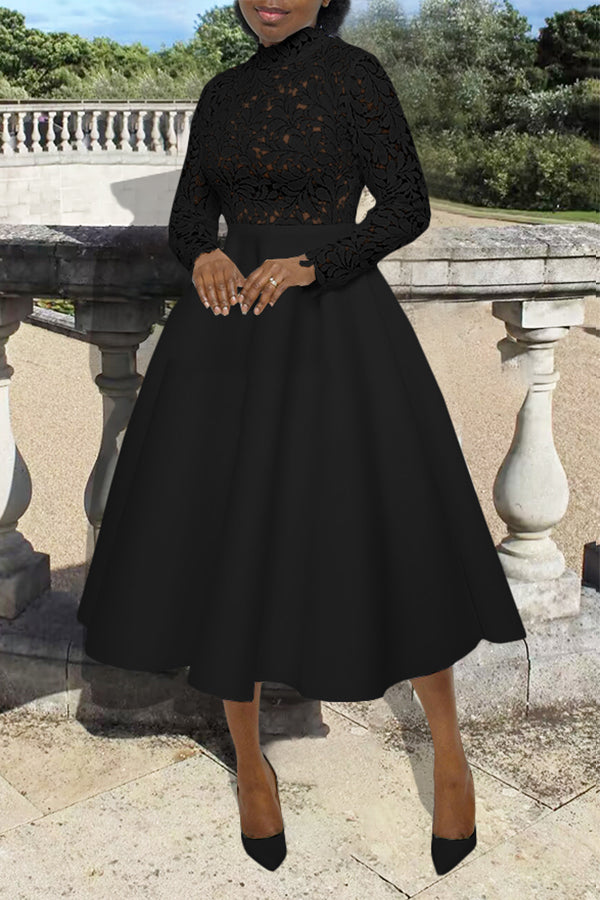 Fancy Lace Paneled Swing Dress