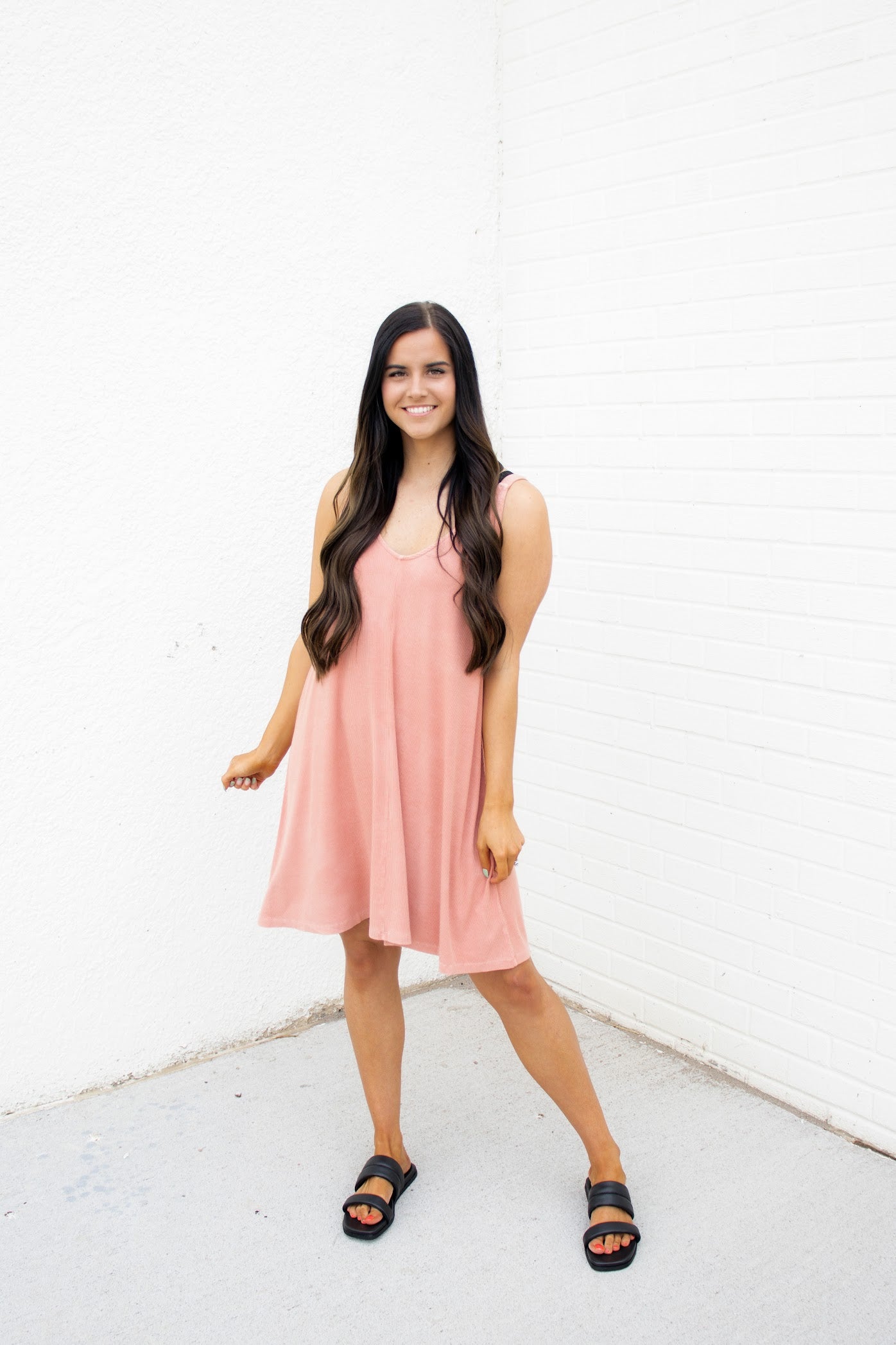 Gwen Ribbed V-Neck Dress | Persimmon