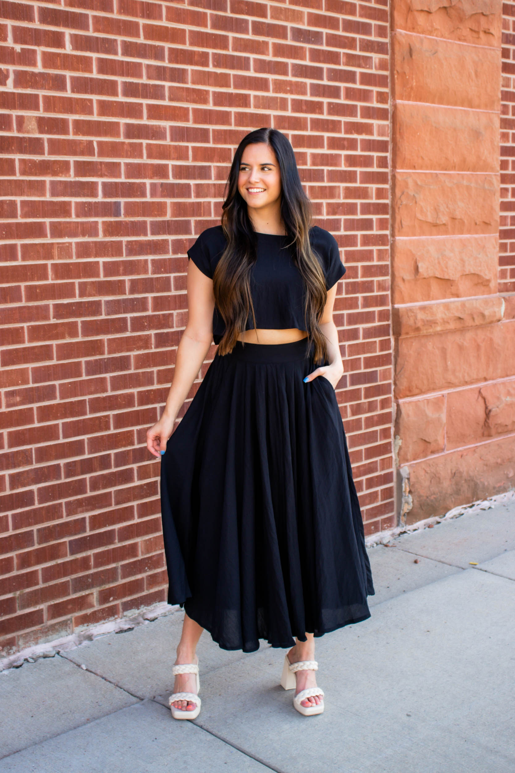 Carla Crop Top & Midi Skirt Set | Black