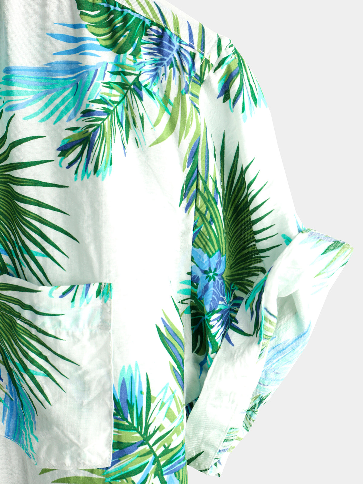 Men's Tropical Leaves Print Pocket Casual Shirt