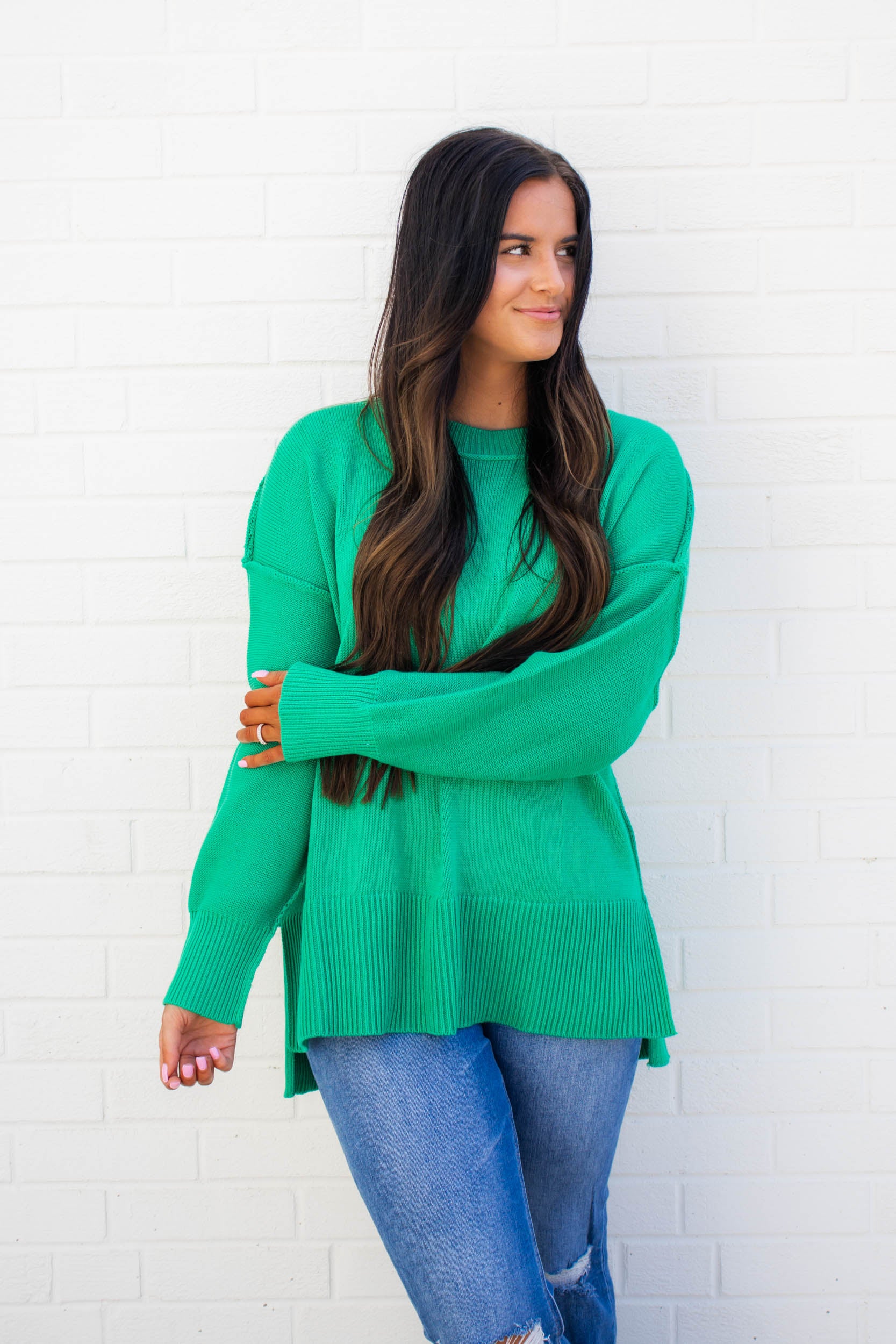 Stassi Side Slit Sweater | Kelly Green