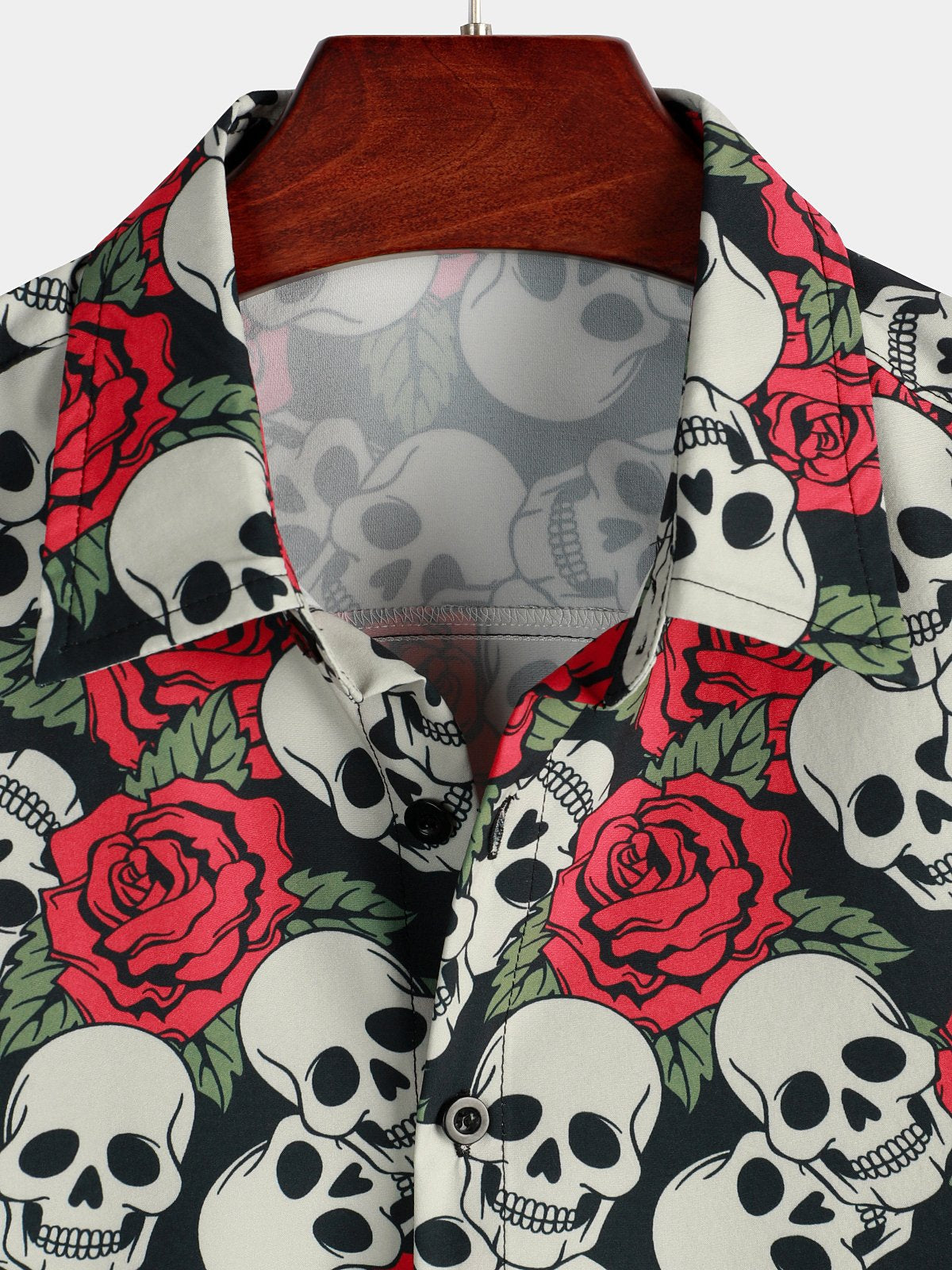 Men's Skull Rose Print Short Sleeve Hawaiian Shirt