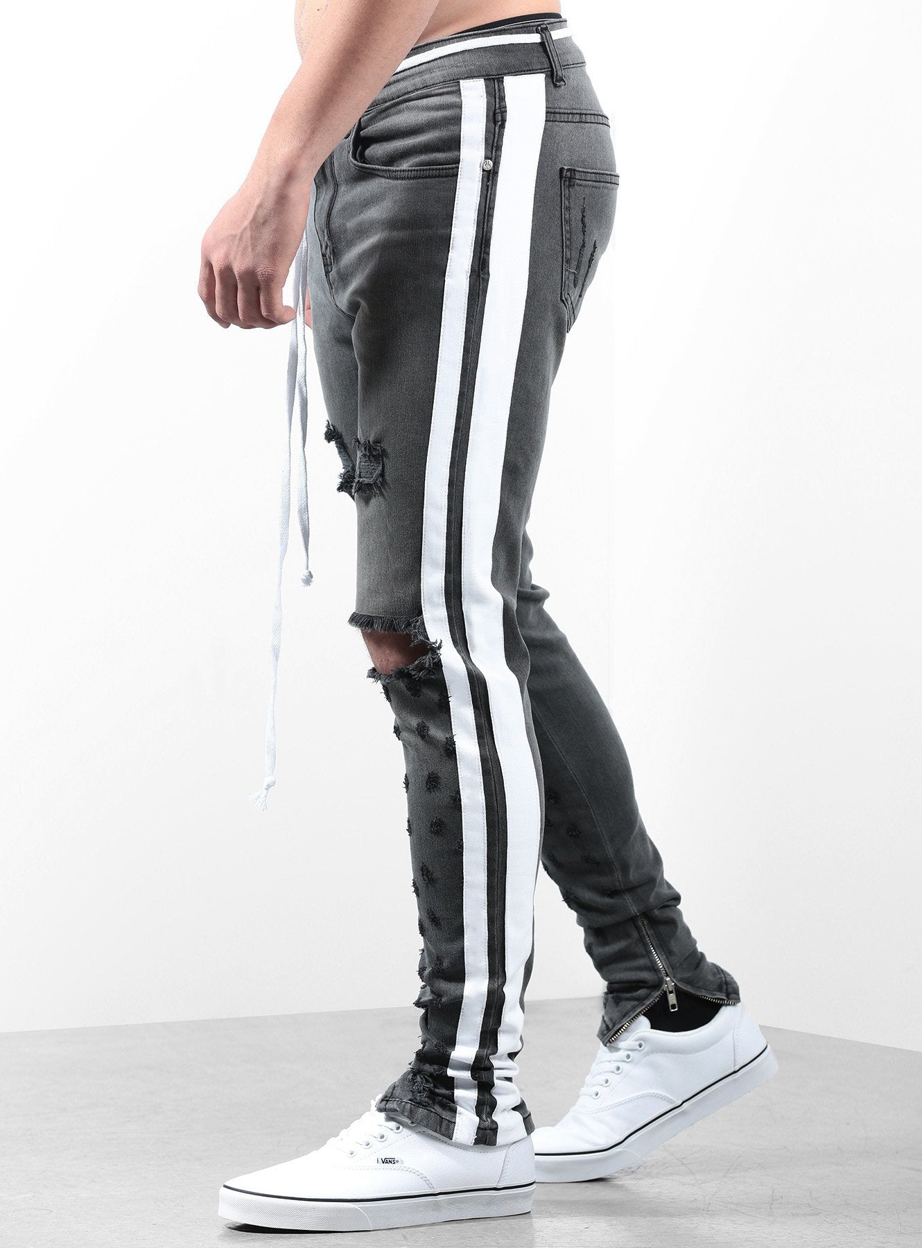Double Striped Track Jeans V2 in Dark Grey and White