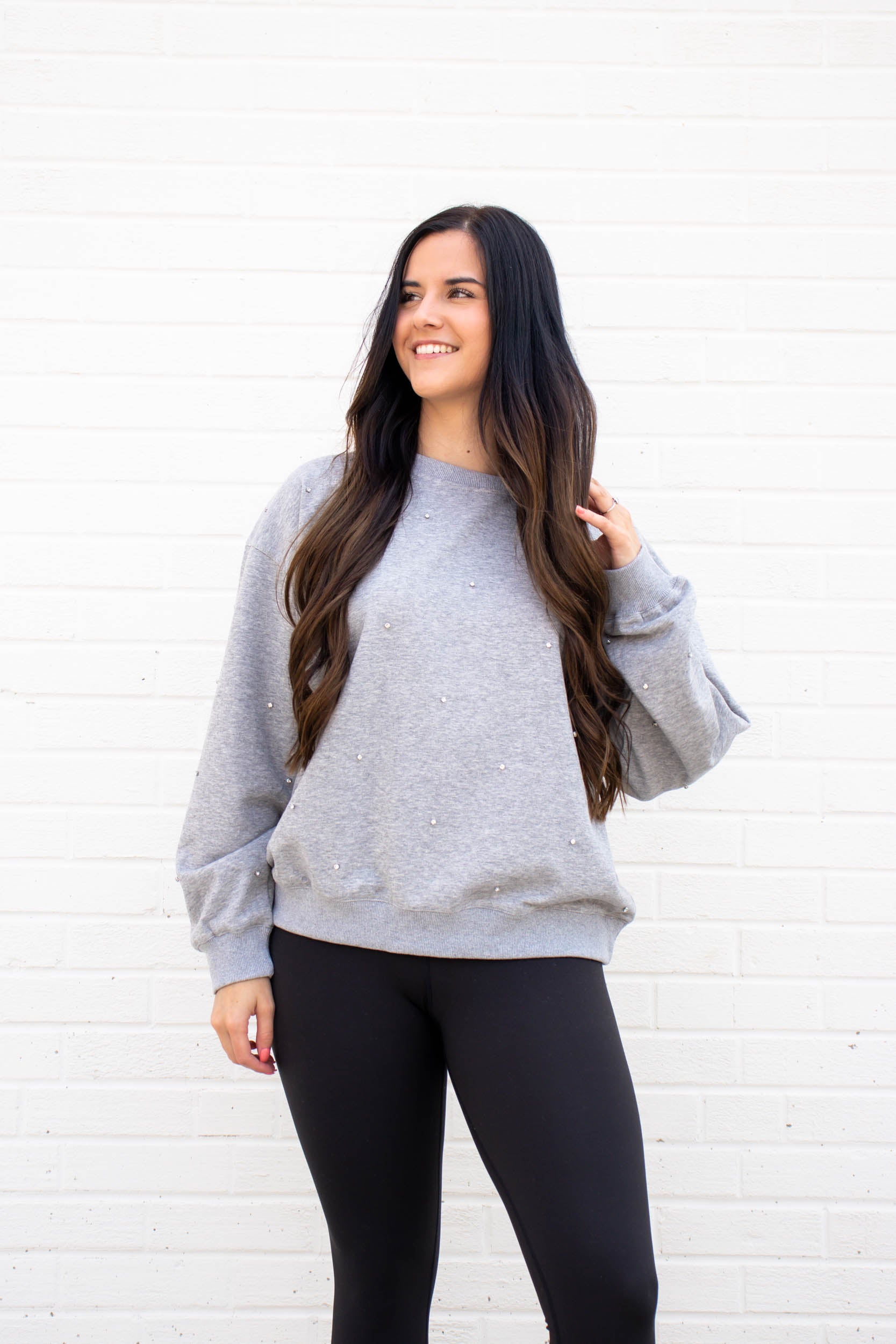 Rayne Crystal Embellishment Sweatshirt | Heather Grey
