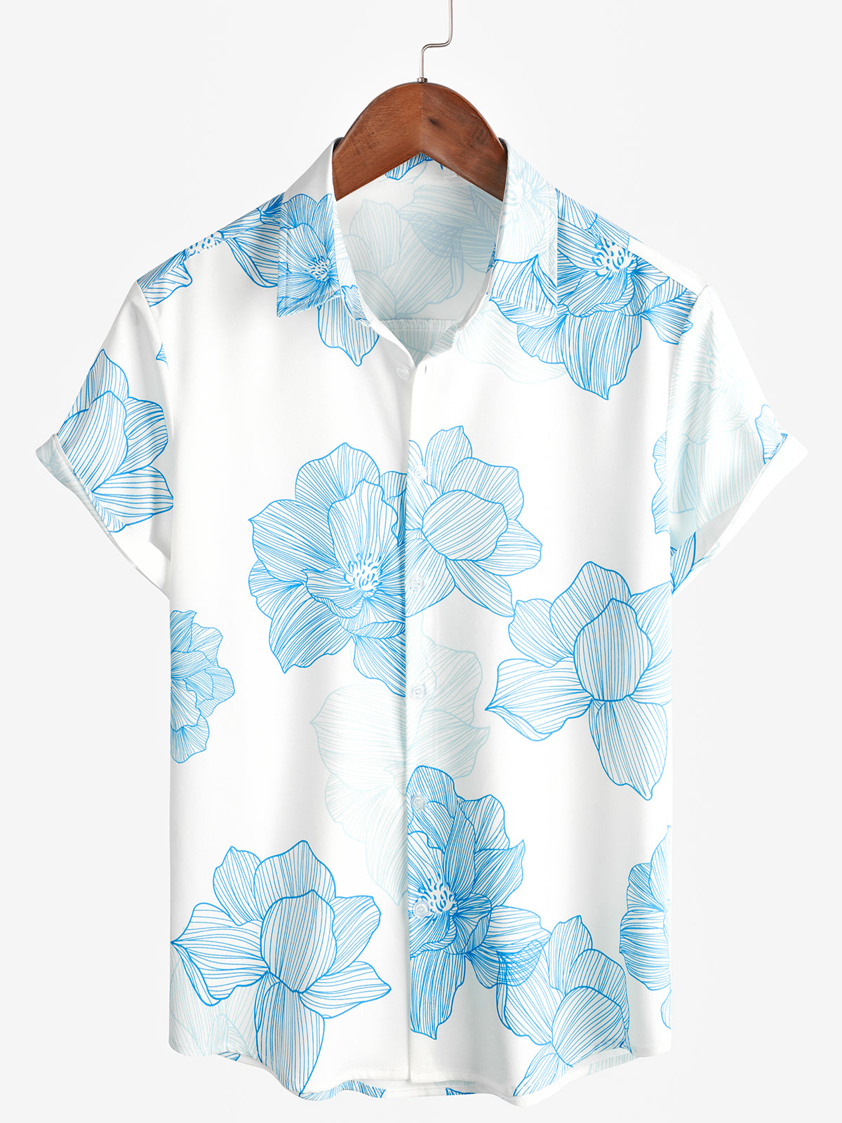 Men's Floral Print Casual Vacation Short Sleeve White Summer Flower Hawaiian Shirt