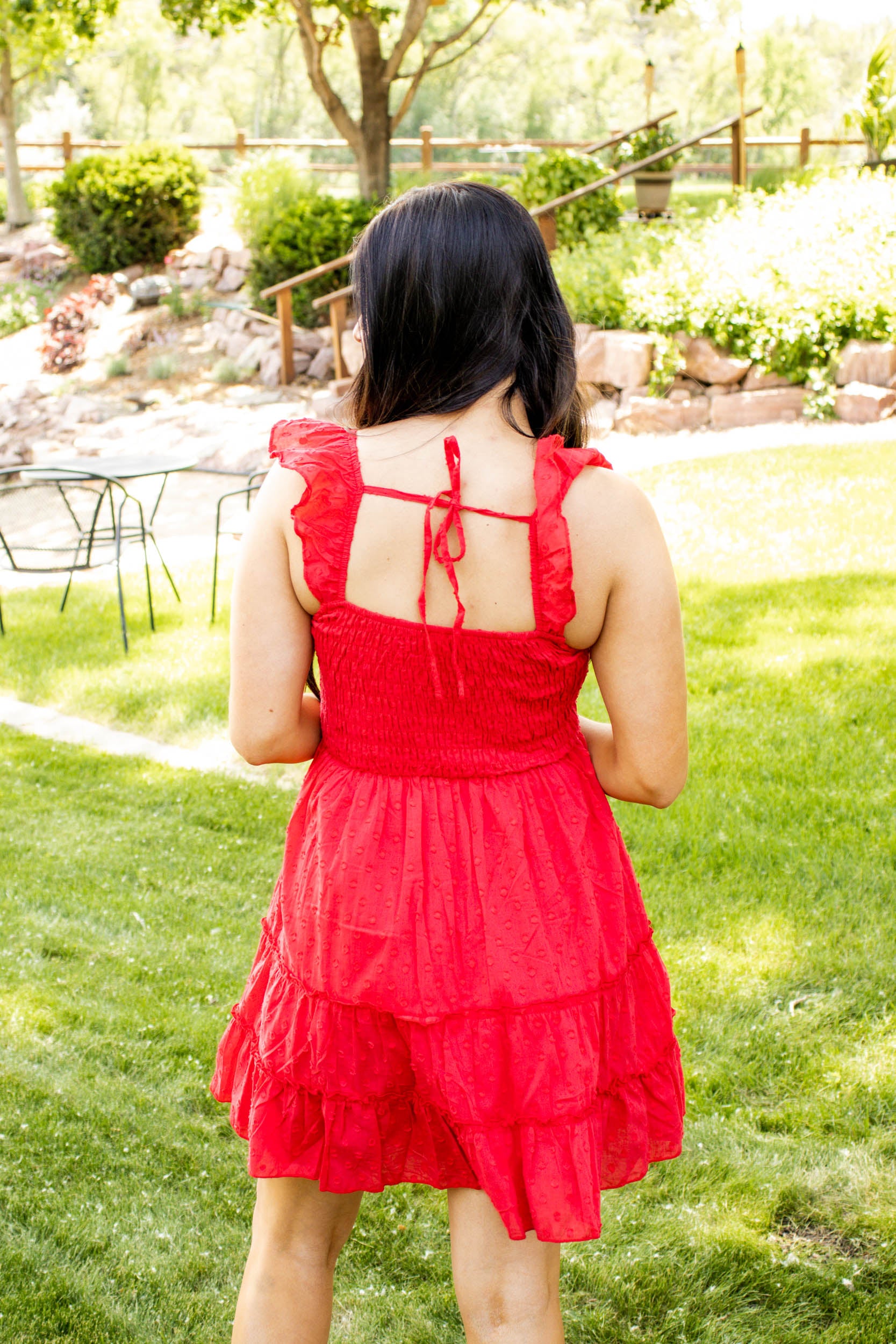 Lydia Smocked Dotted Dress | Red