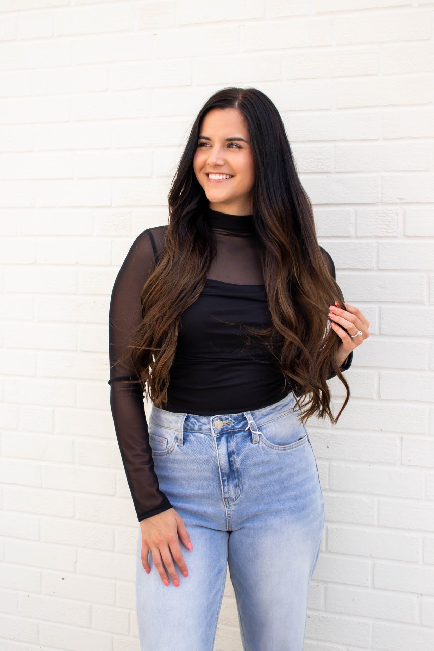 Joanna Mock Neck Sheer Long Sleeve | Black