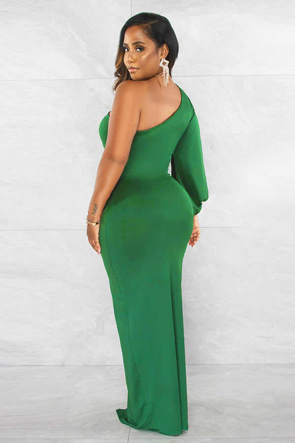 One-shoulder Split Thigh Formal Dress