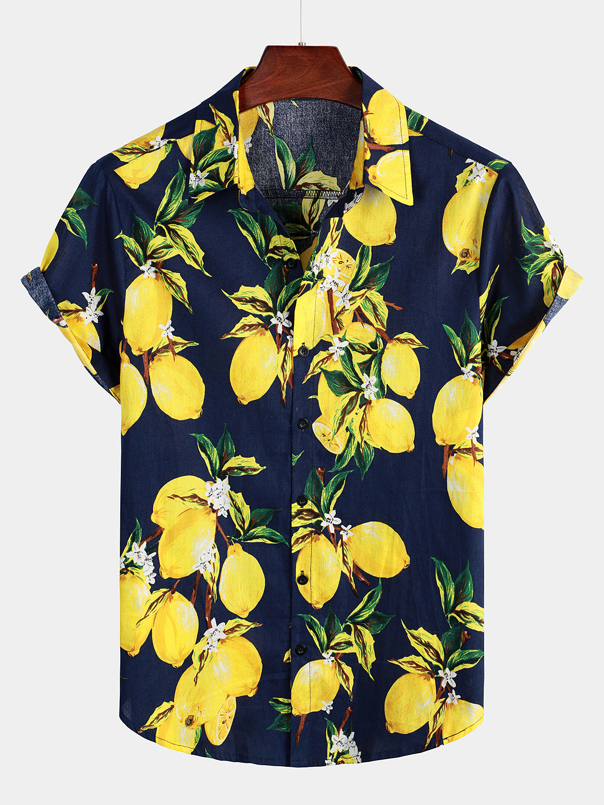 Men's Lemon Print Short Sleeve Button Up Beach Summer Hawaiian Shirt