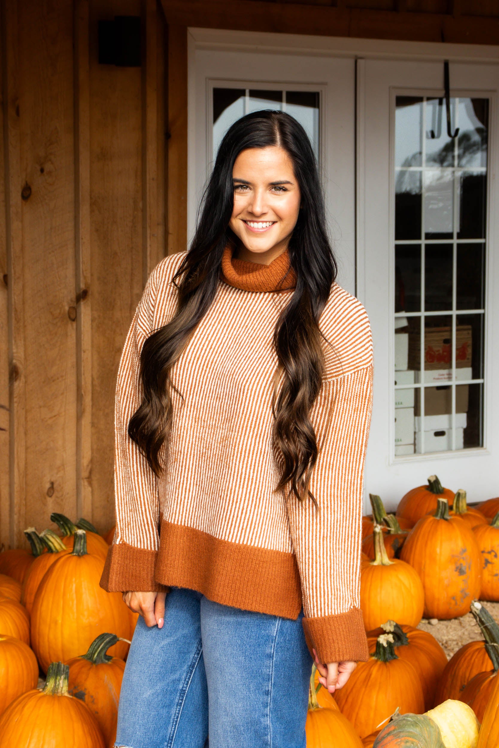 Scout Striped Turtleneck Sweater | Carmel Ivory