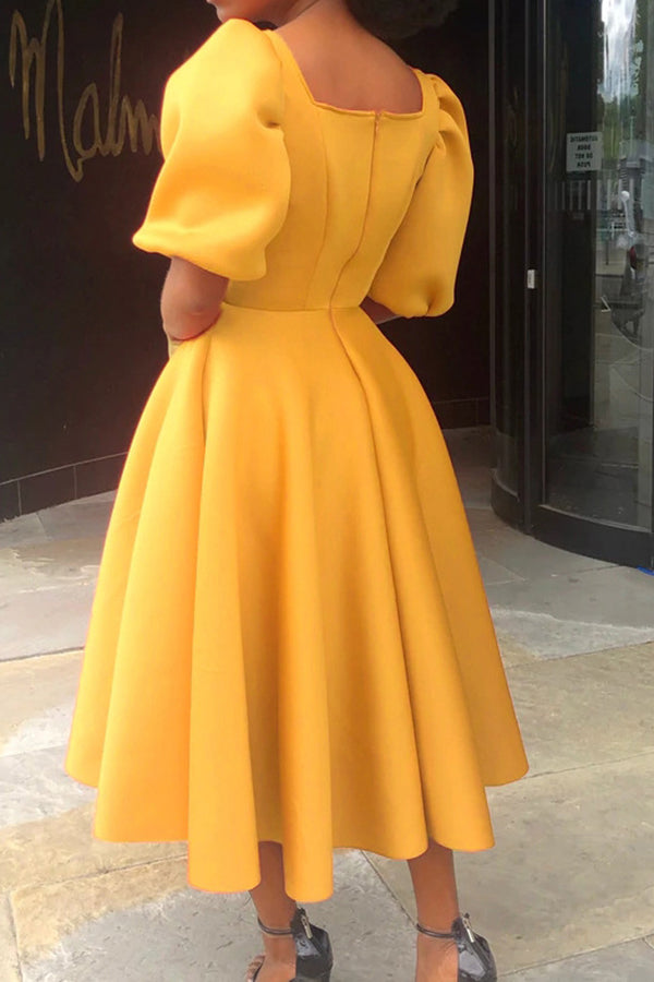 Puff Sleeve Square Neck A-line Dress