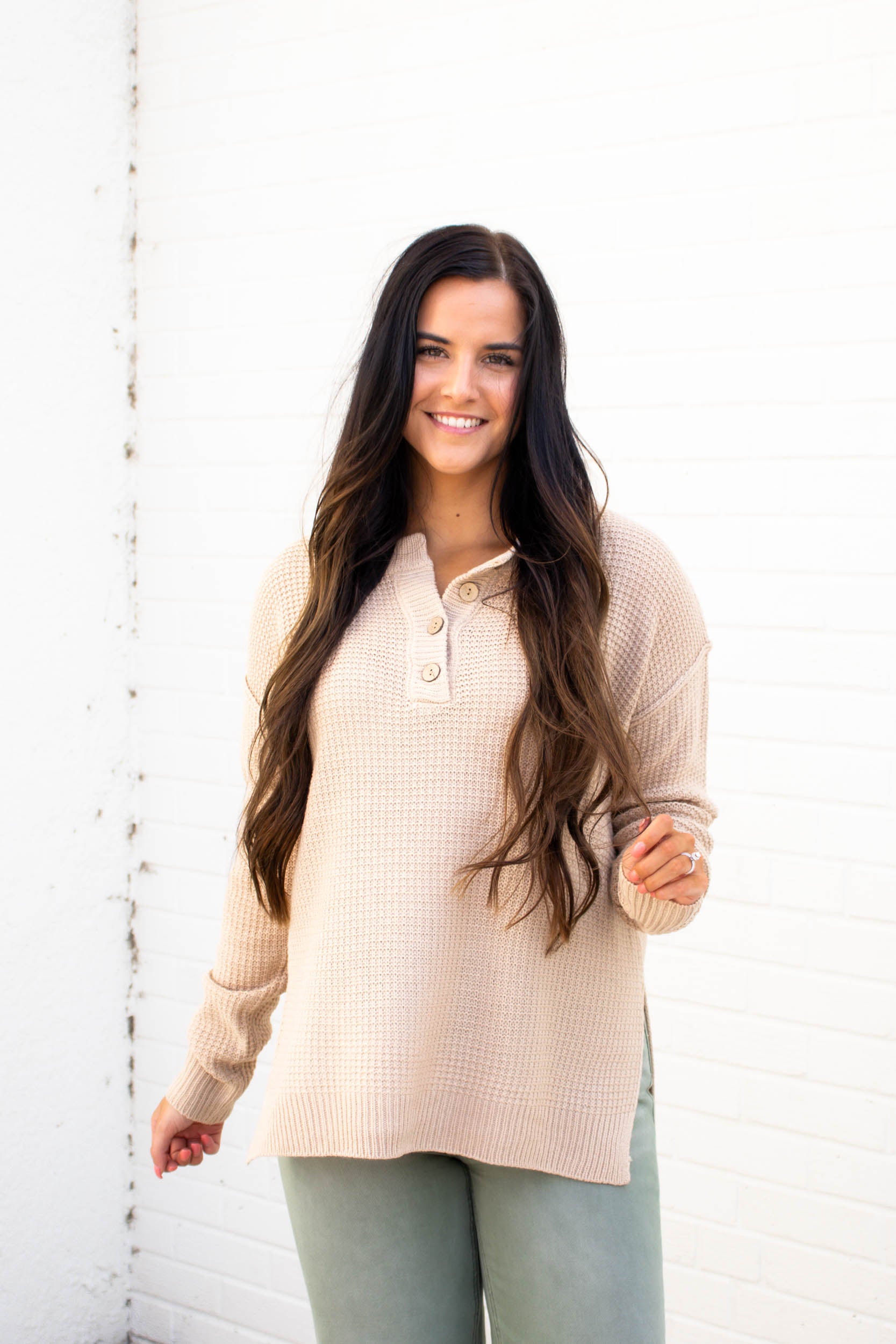 Nicole Waffle Knit Sweater | Oatmeal