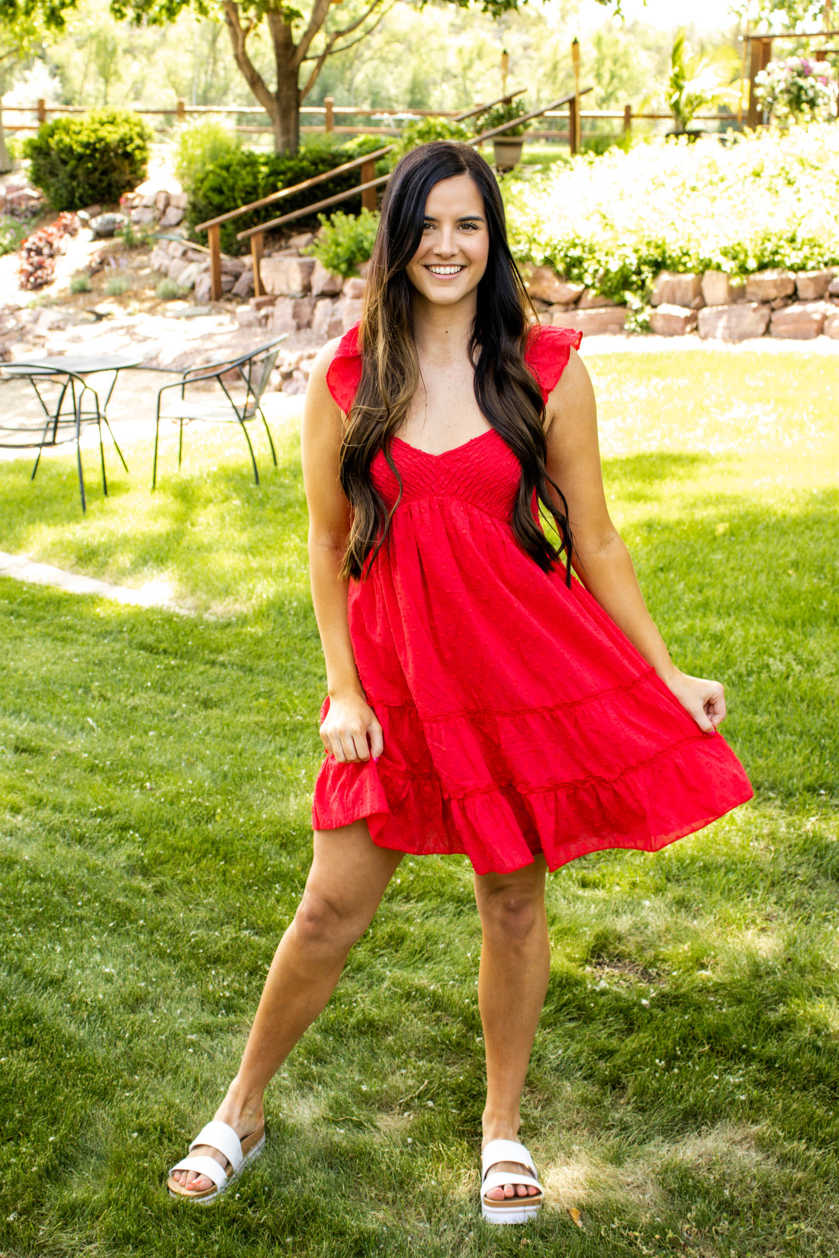 Lydia Smocked Dotted Dress | Red