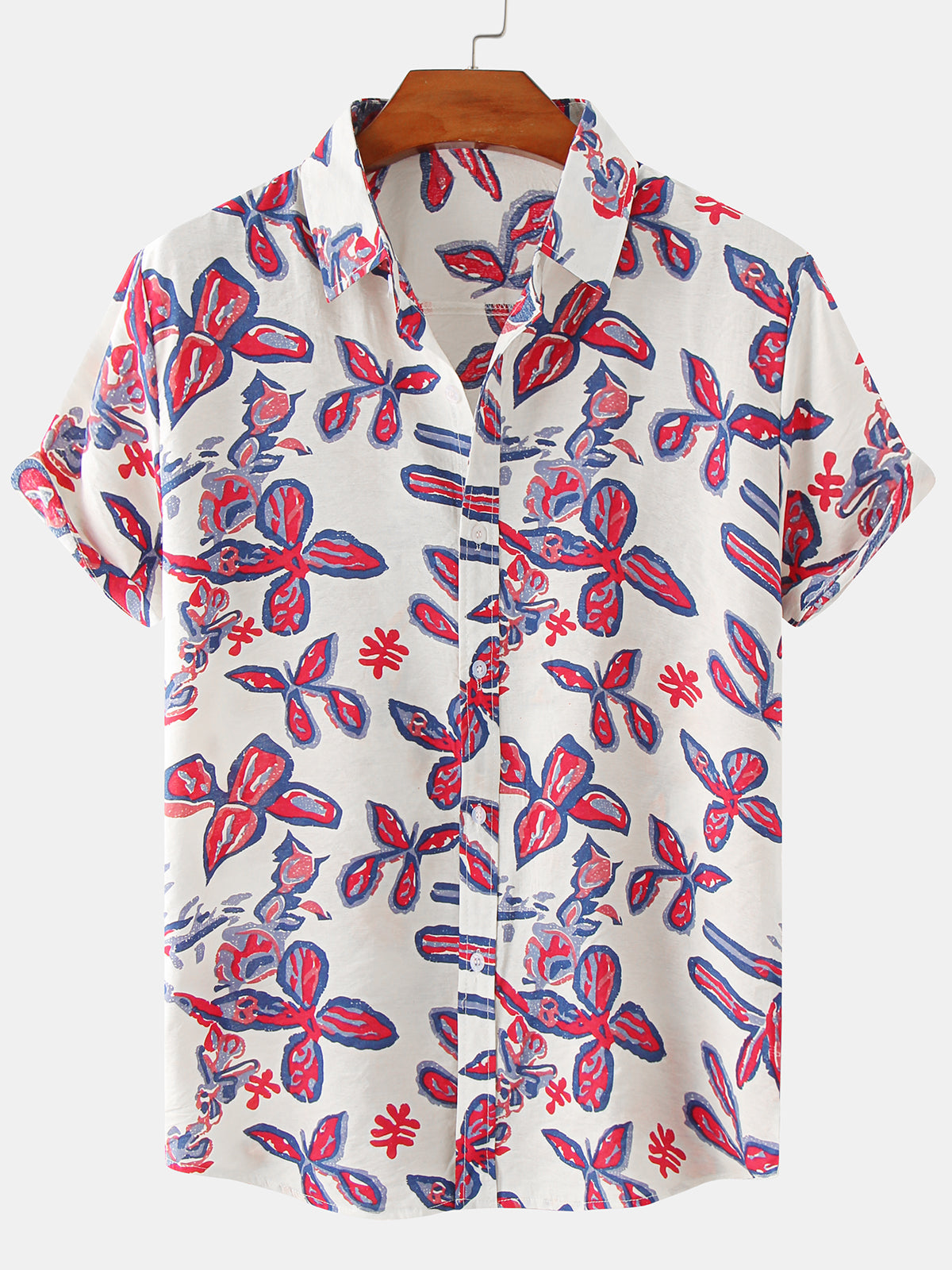 Men's Floral Print Casual Button Up Short Sleeve Shirt