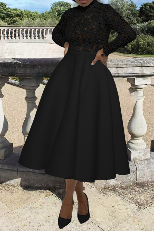 Fancy Lace Paneled Swing Dress