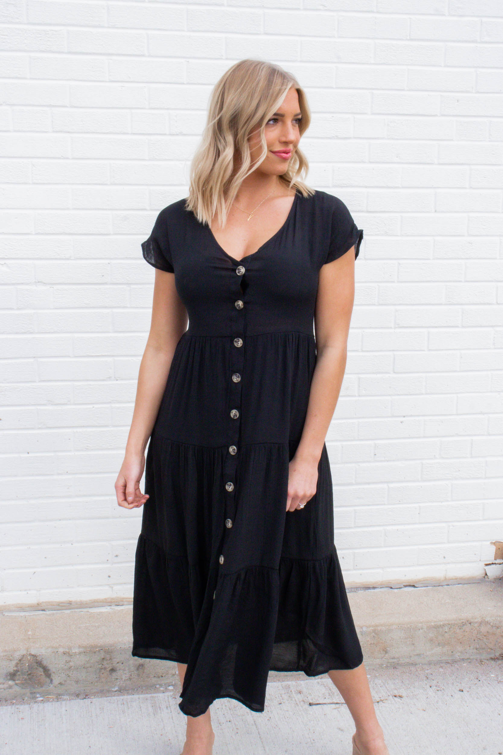 Maggie Faux Button Down Midi Dress | Love