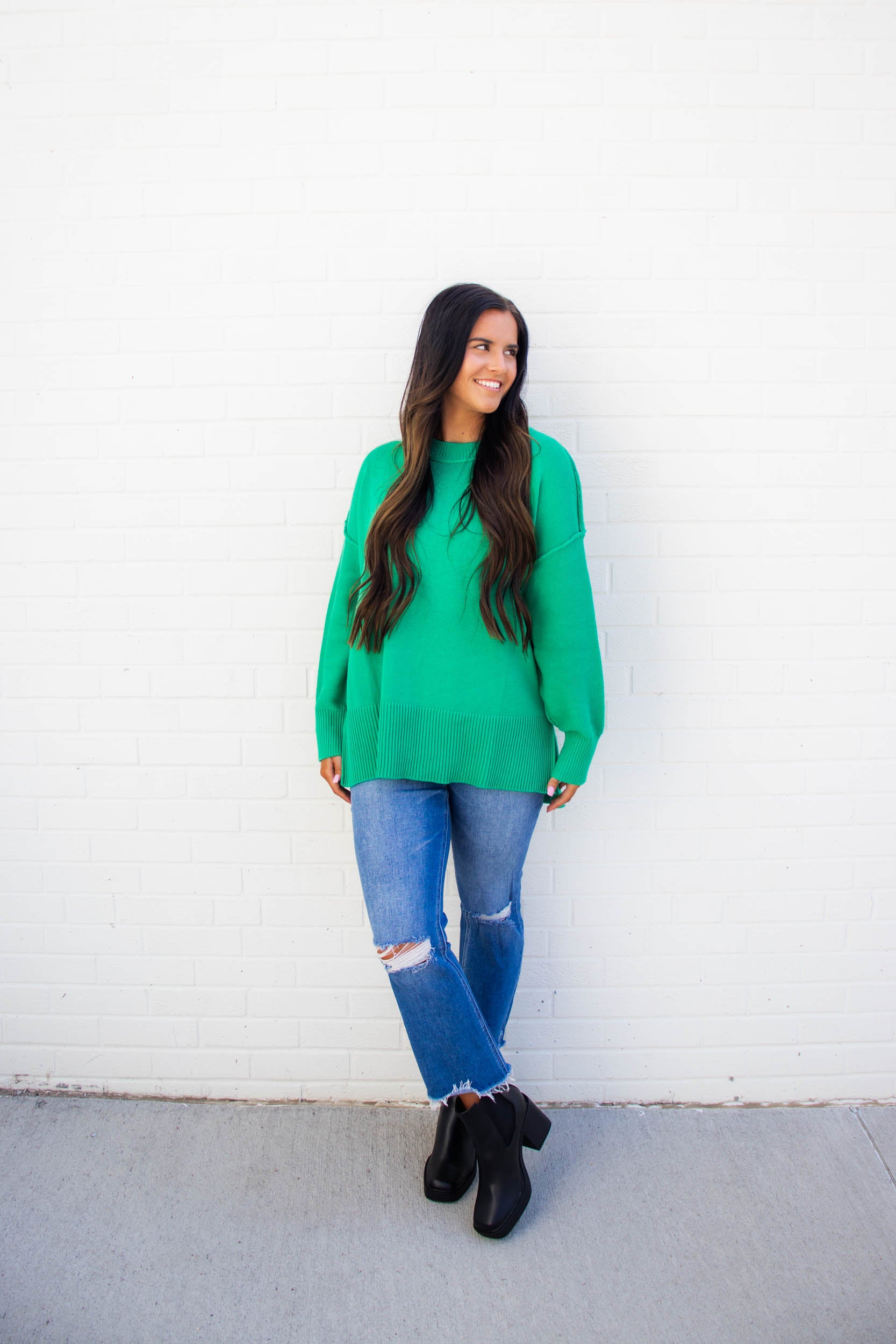 Stassi Side Slit Sweater | Kelly Green