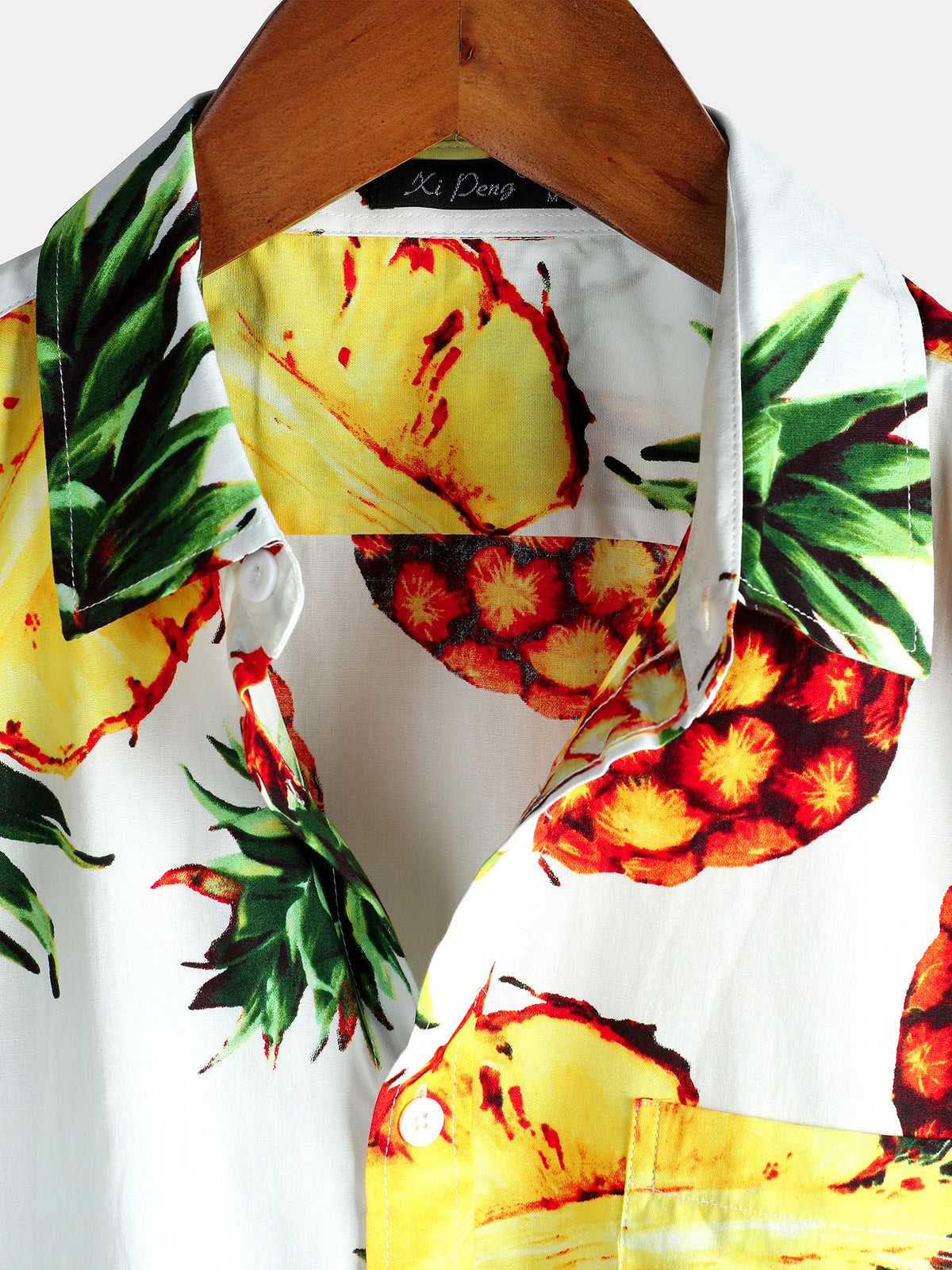 Men's Pineapple Print Holiday Pocket Cotton Shirt