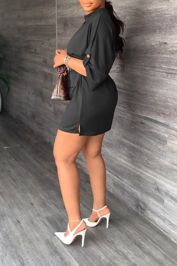 Notch Neck Drawstring Waist Dress