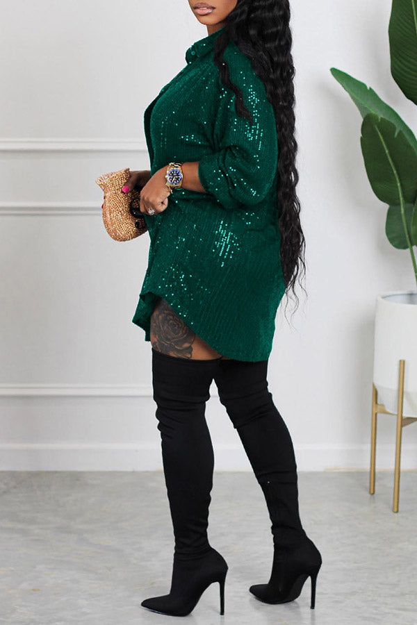 Happy Hour Sequin Shirt Dress