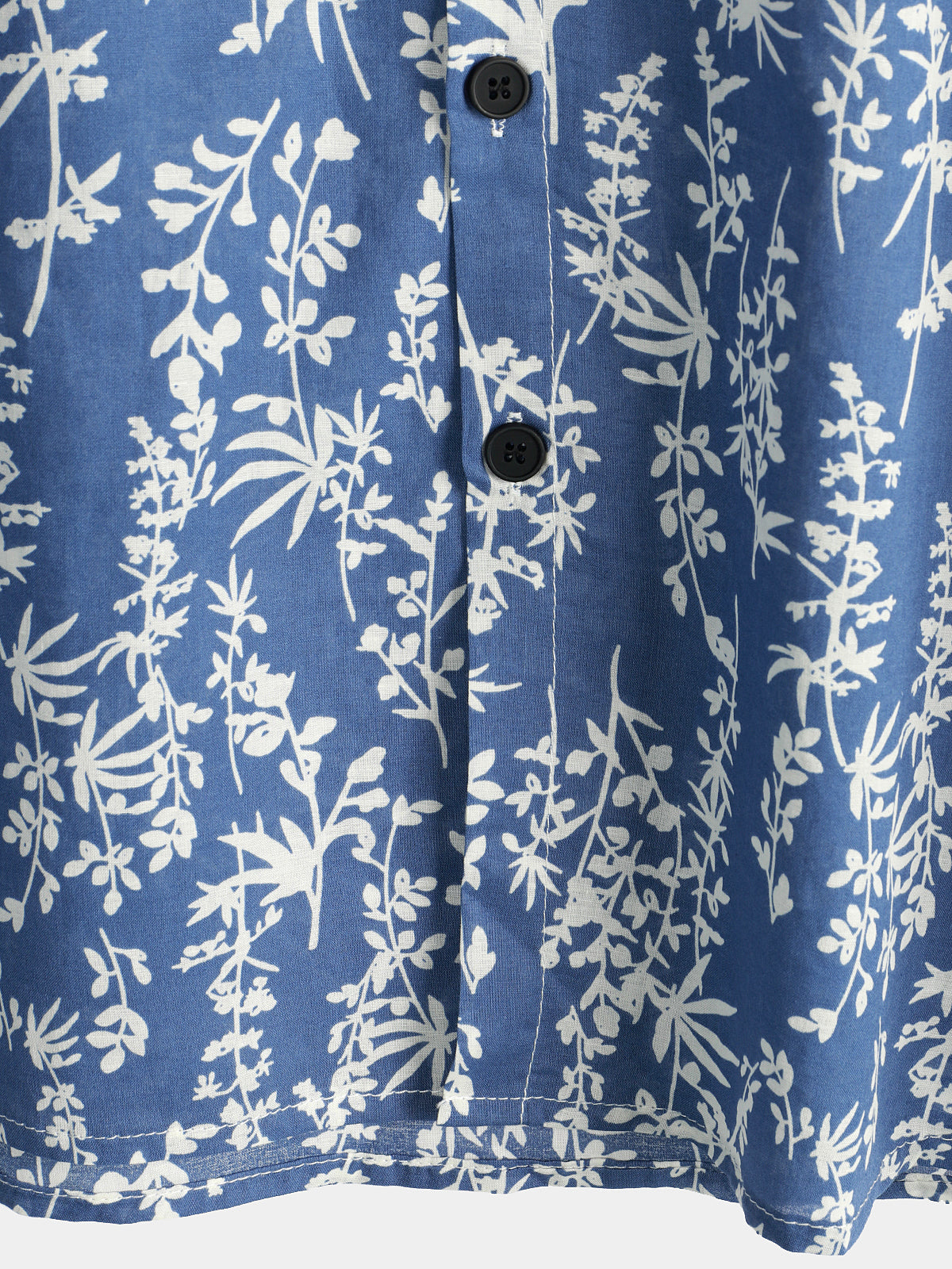 Men's Tropical Leaf Print Top Blue Cotton Button Up Short Sleeve Shirt