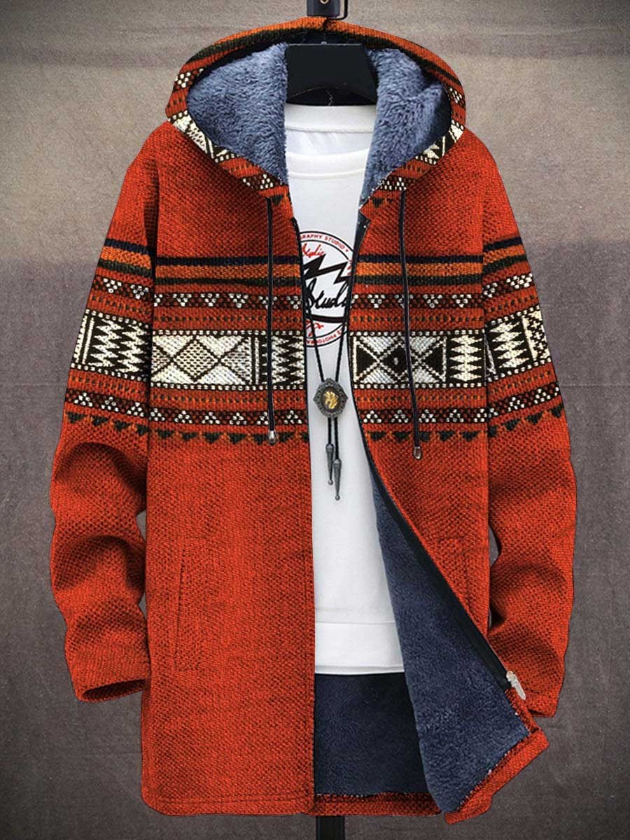 Men's Retro Print Thick Loose Long-Sleeved Coat