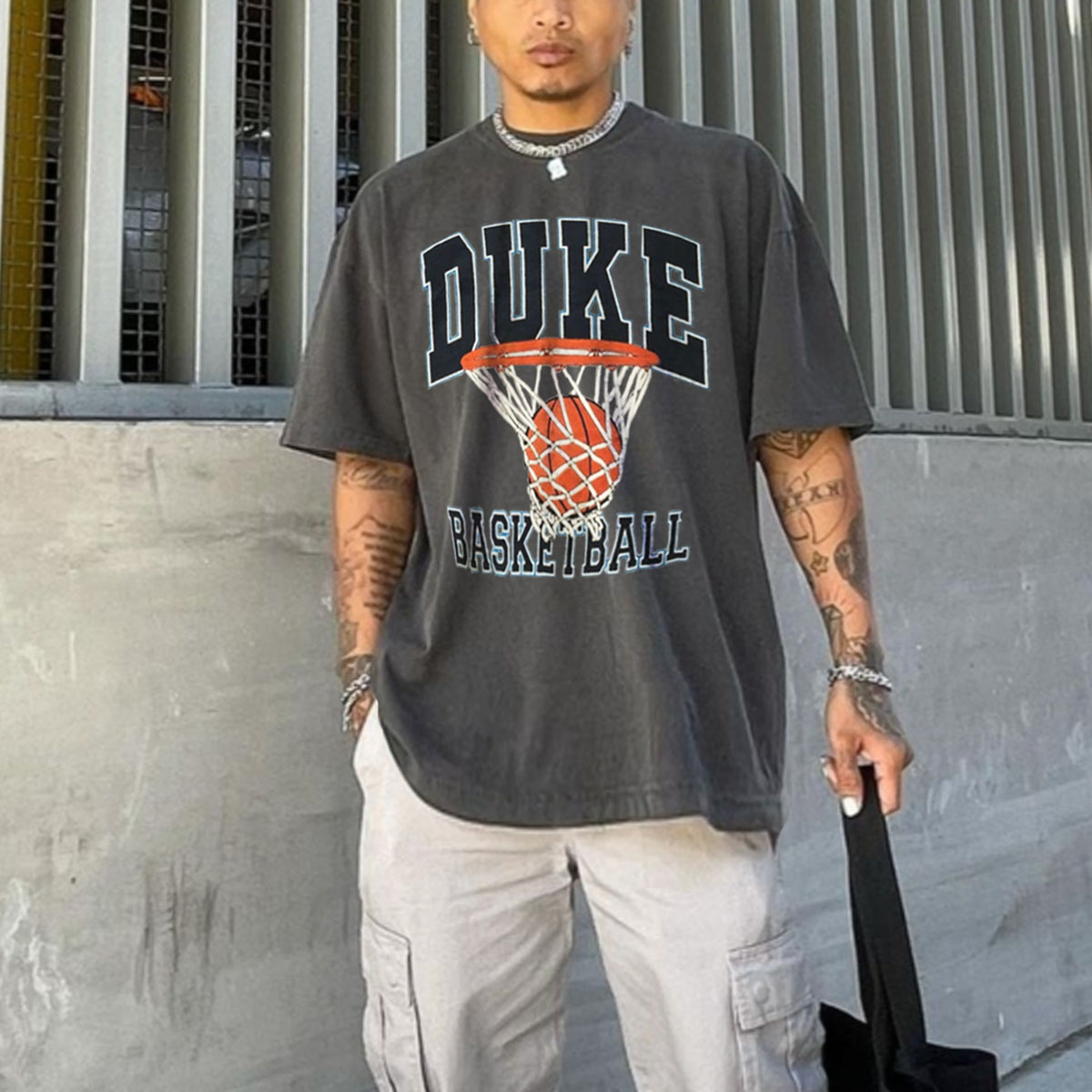 Men's Oversized Vintage NBA Print T-Shirt