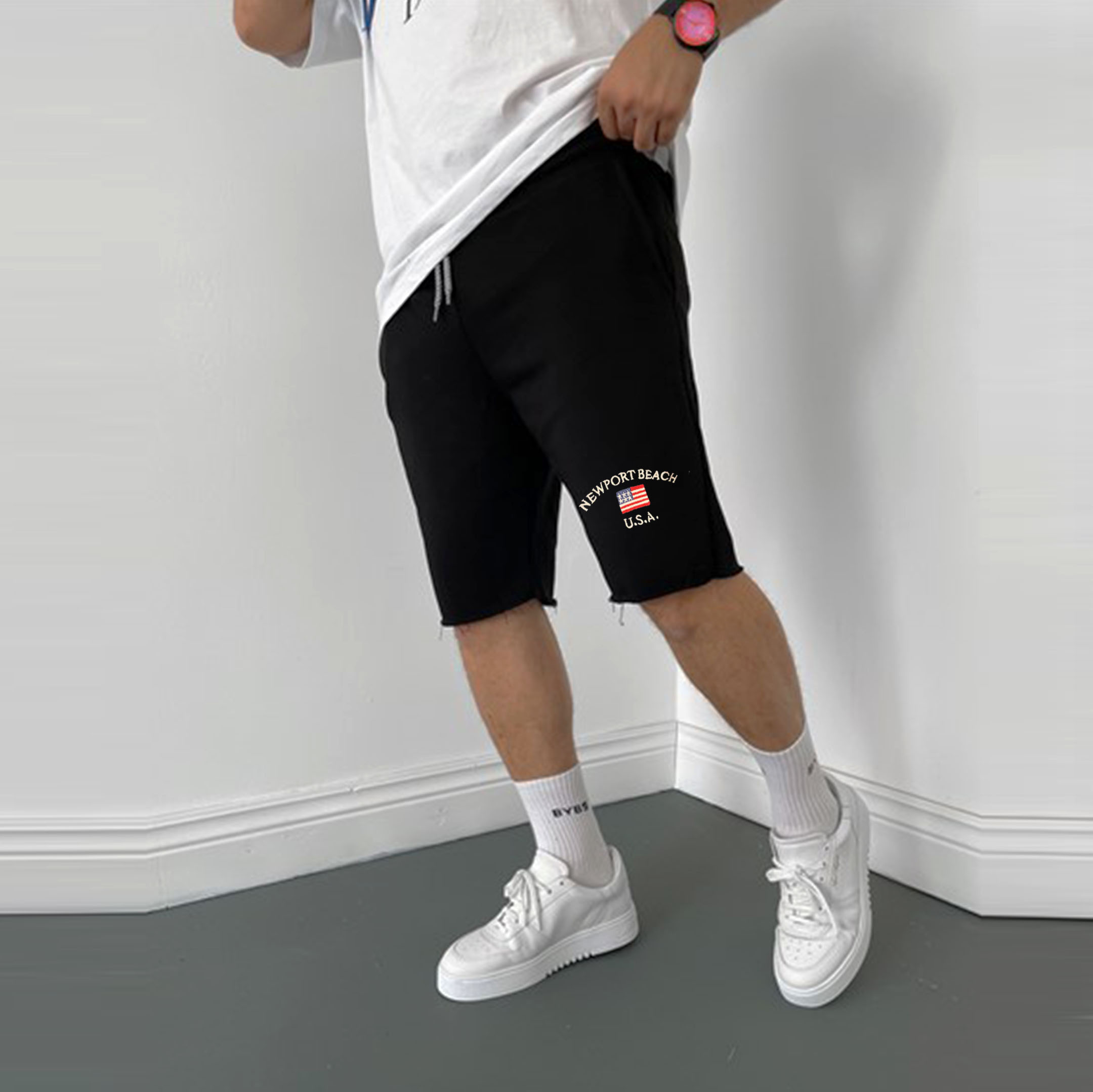 Vintage Men's American Flag Machine Embroidered Shorts