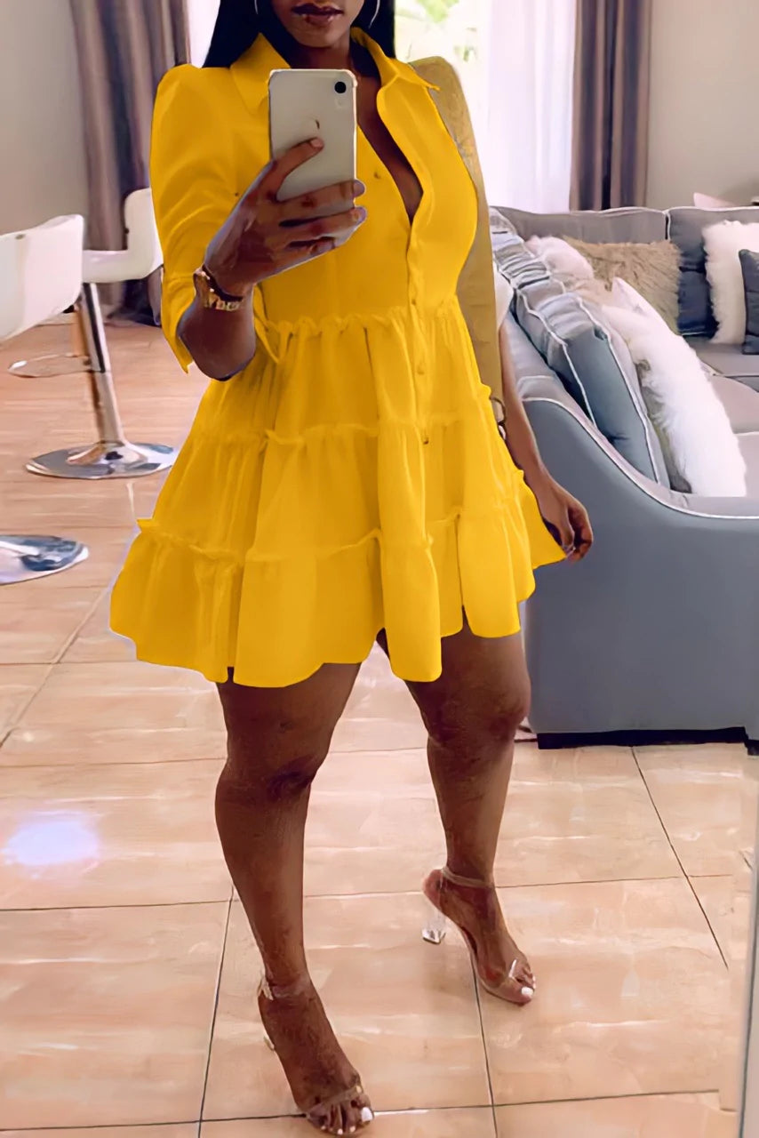 Frill Trim Button Up Shirt Dress