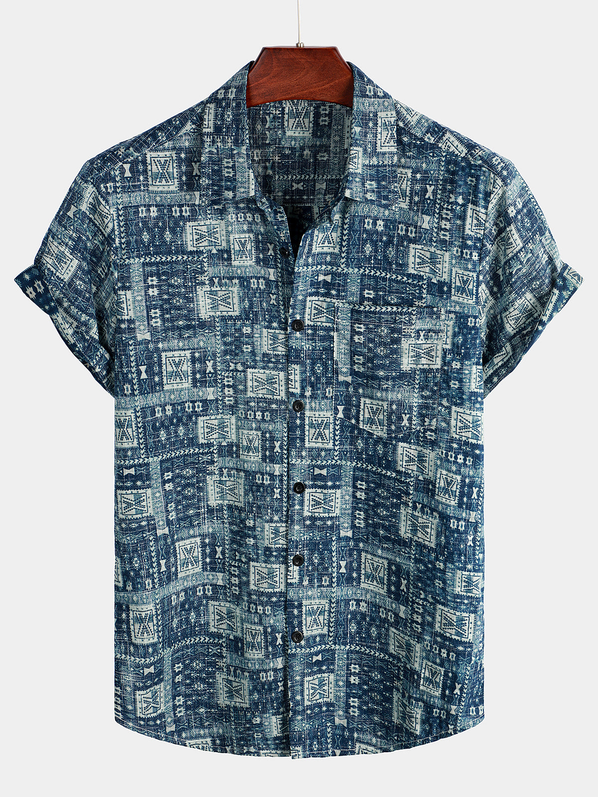 Men's Casual Retro Holiday Pocket Short Sleeve Shirt