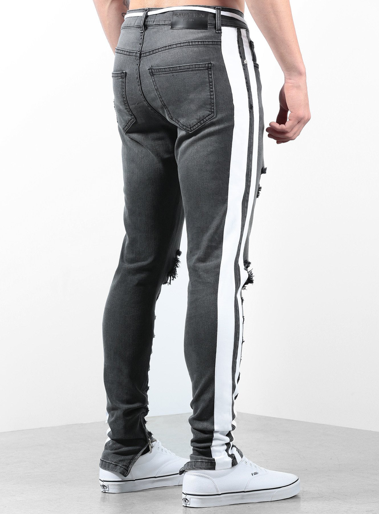 Double Striped Track Jeans V2 in Dark Grey and White